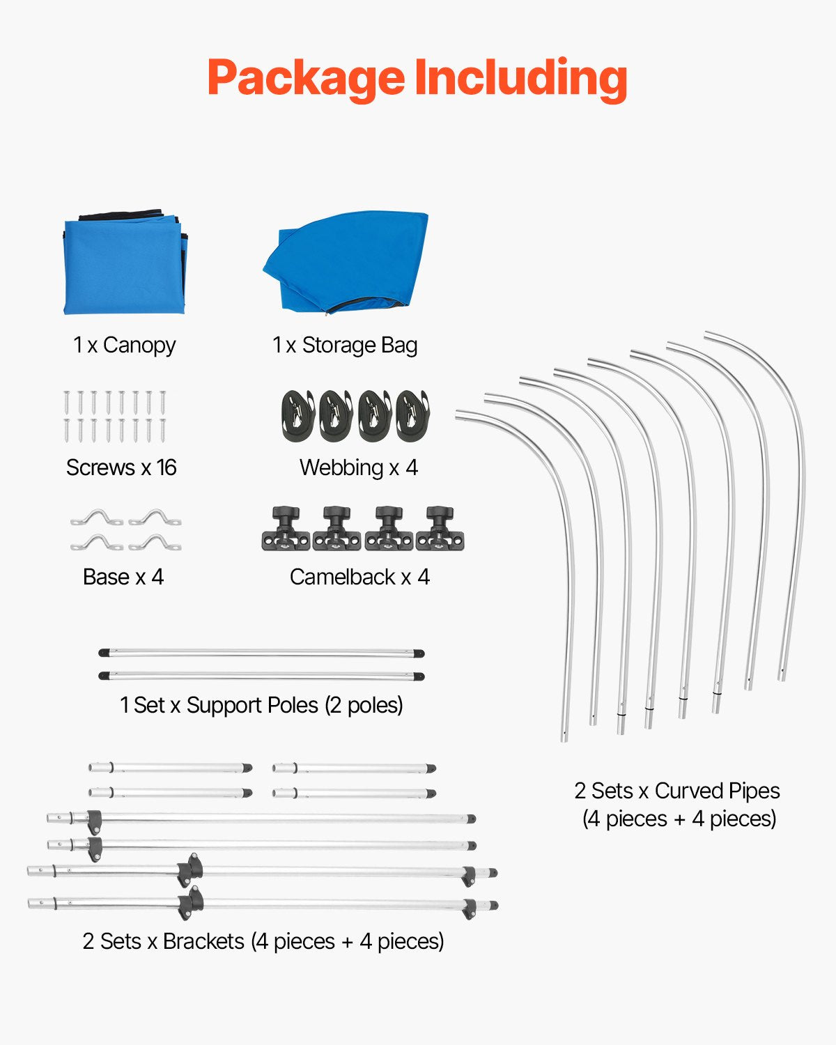 Biminitopp för båt med 4 bogar, 600D polyesterkapell med aluminiumram, vattentätt och solskyddande båtmarkiskapell med förvaringsväska, 2 stödstänger, 4 remmar, 96"L x (67"-72")B x 54"H, Pacific Blue