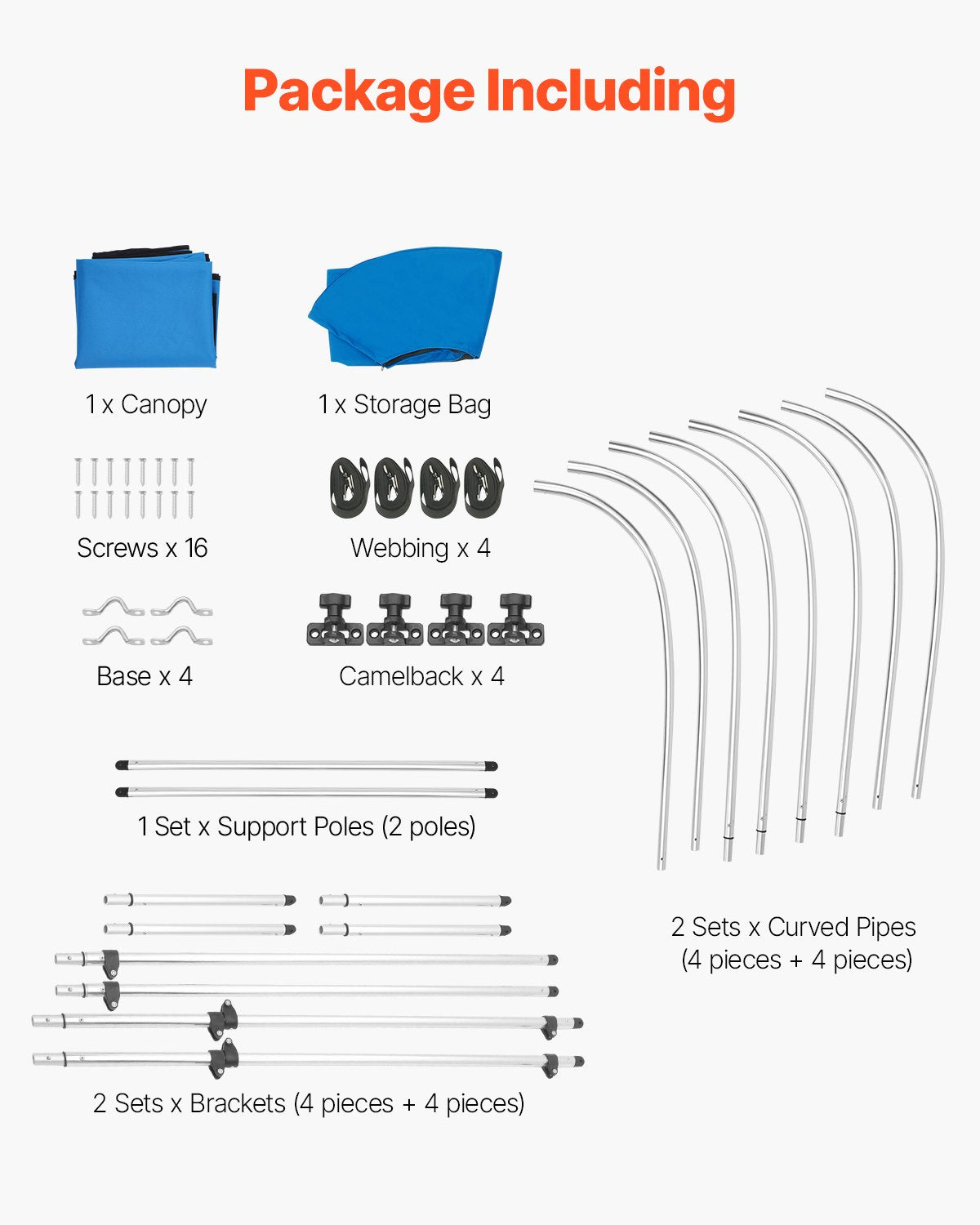Biminitopp för båt med 4 bogar, 600D polyesterkapell med aluminiumram, vattentätt och solskyddande båtmarkiskapell med förvaringsväska, 2 stödstänger, 4 remmar, 96"L x (79"-84")B x 54"H, Pacific Blue