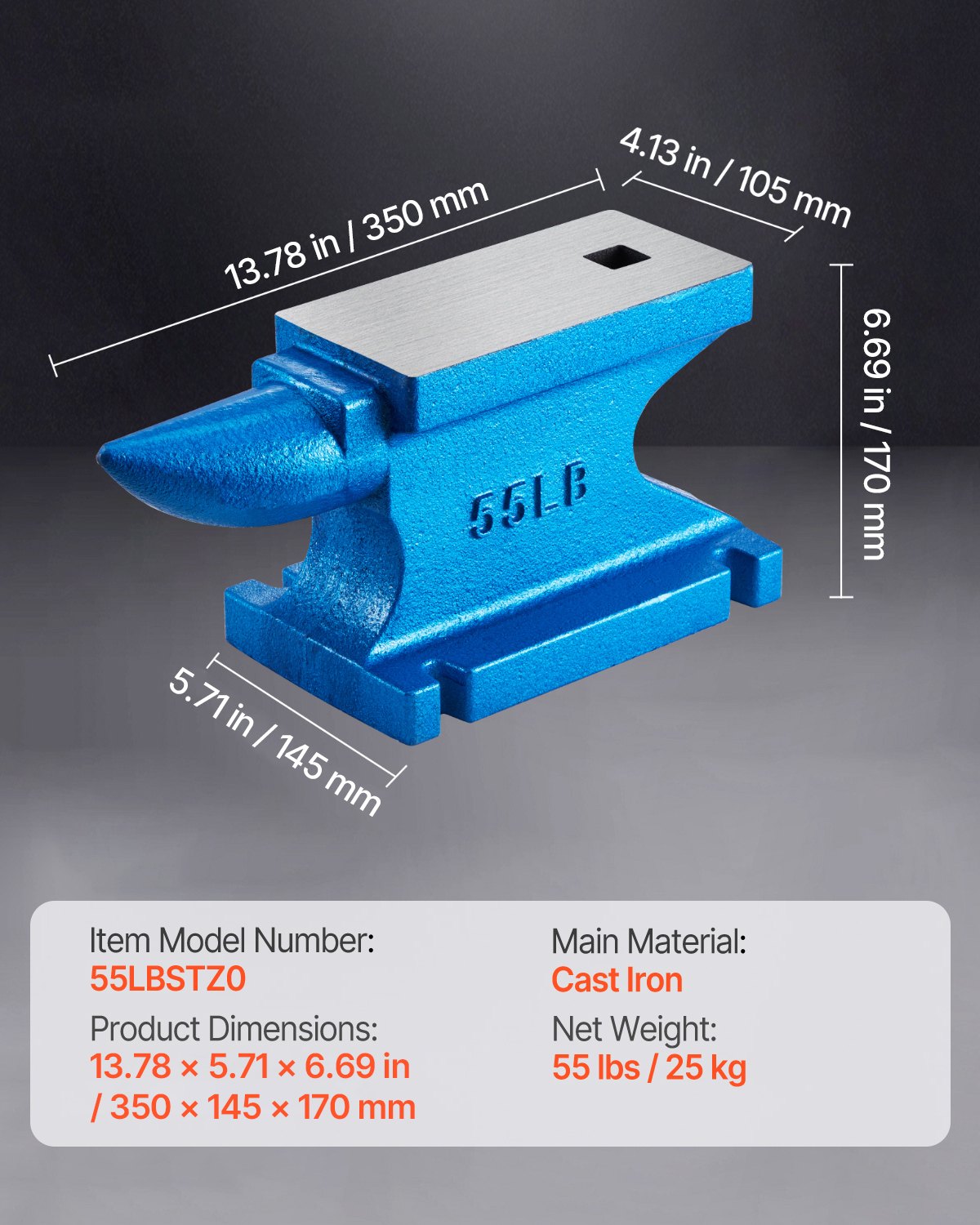 Städ i ett horn, 55 pund, gjutjärnsstäd, smed, tål hårda slag, städ, robust, runt horn, smed, juvelerare, metallsmedsverktyg, till salu, smidesverktyg och utrustning