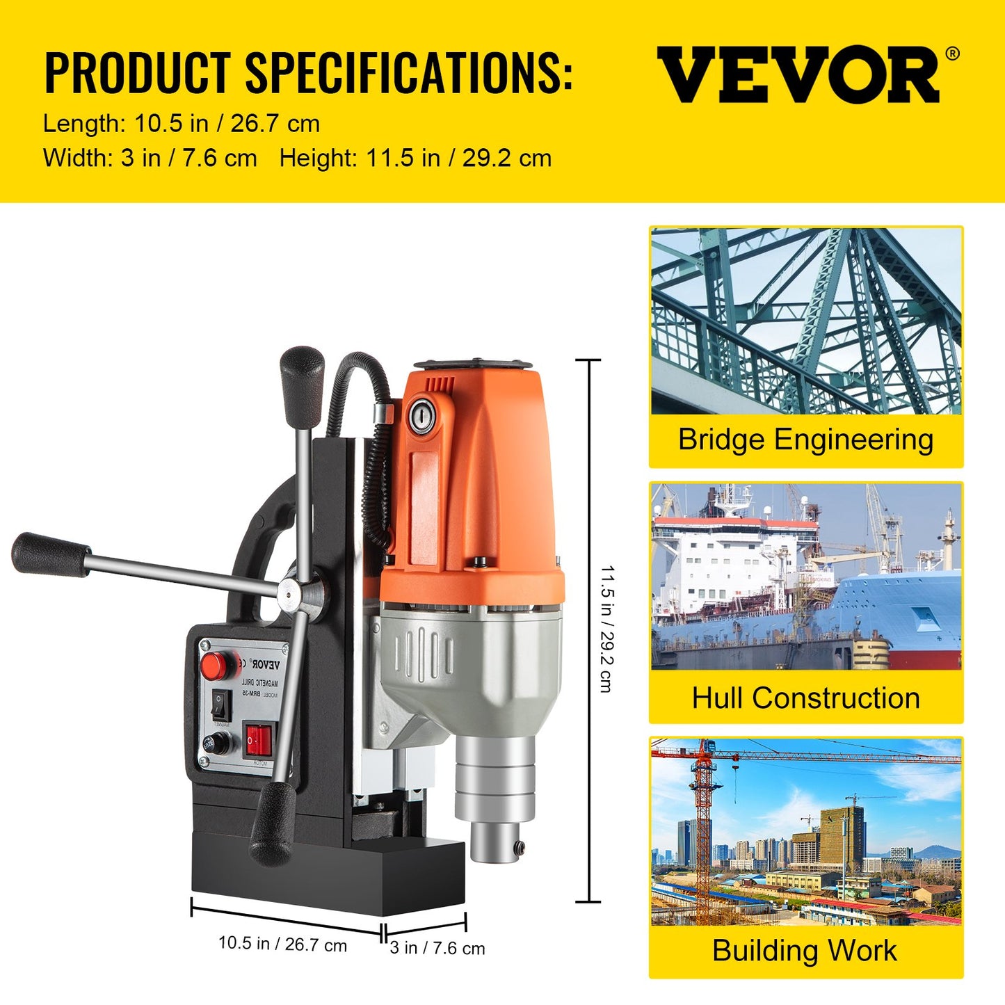 Magnetborrmaskin 220V-240V Magnetisk borrmaskin 980W, Metallborrpress Hög effekt 680 rpm, Multifunktions metallborrpress 35MM Kärnborrmaskin för borrning och gängning