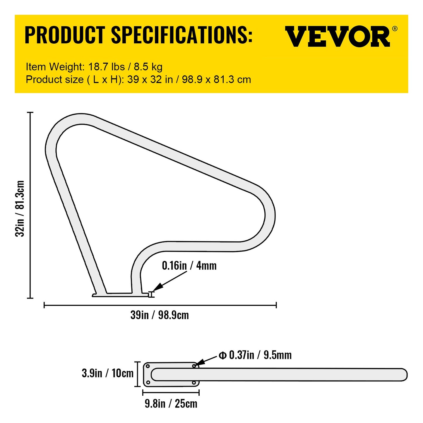 Poolräcke 39x32" poolräcke 304 rostfritt stål 250lbs lastkapacitet silver rostfritt poolräcke humaniserat poolräcke med blått greppskydd och M8-borr och självgängande skruvar