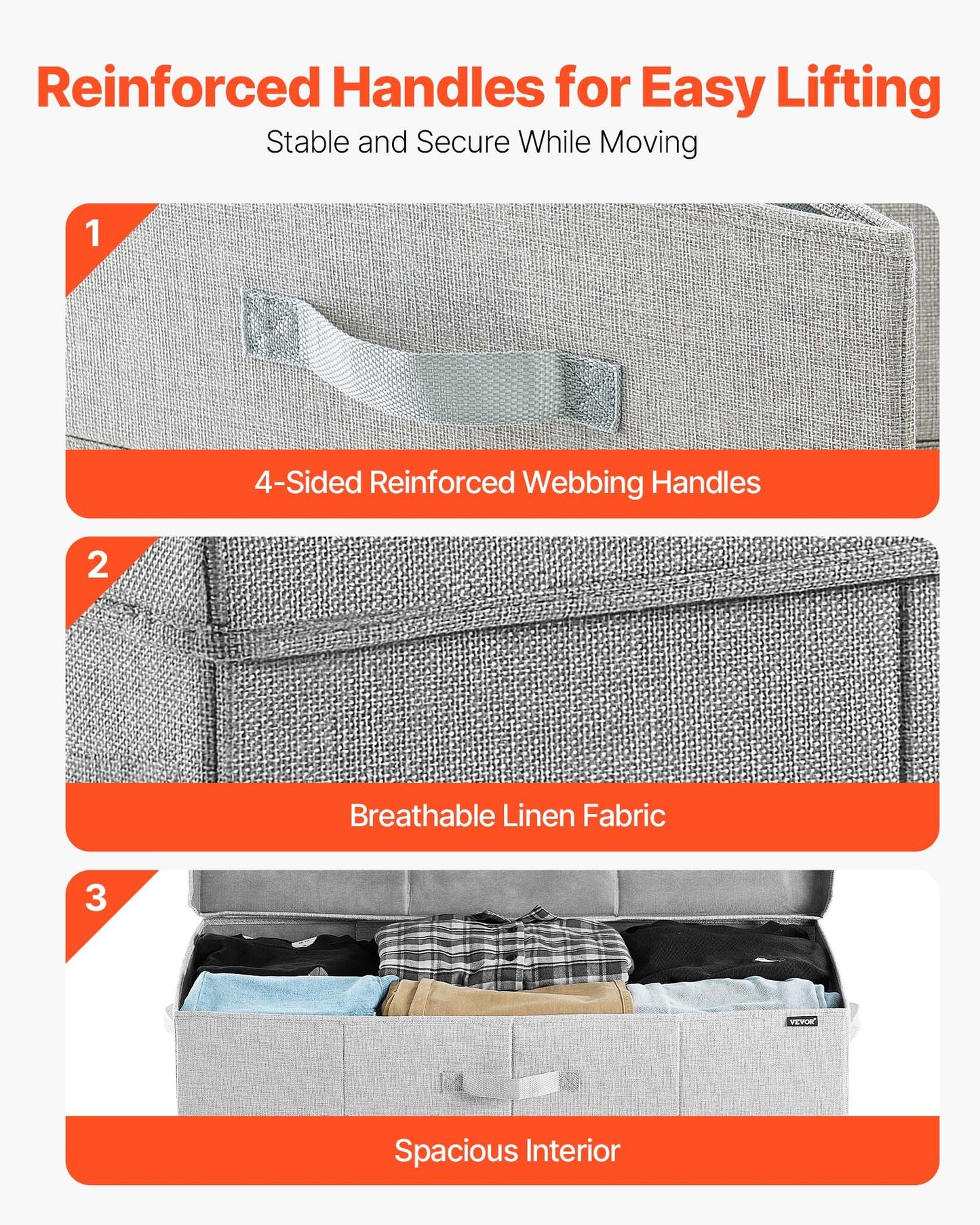 Förvaring under sängen med lock, 805 x 405 x 155 mm, 48L stora klädförvaringsbehållare under sängen, lågprofil grå låda för skoförvaring under sängen för skoskåp i sovrummet, 2-pack