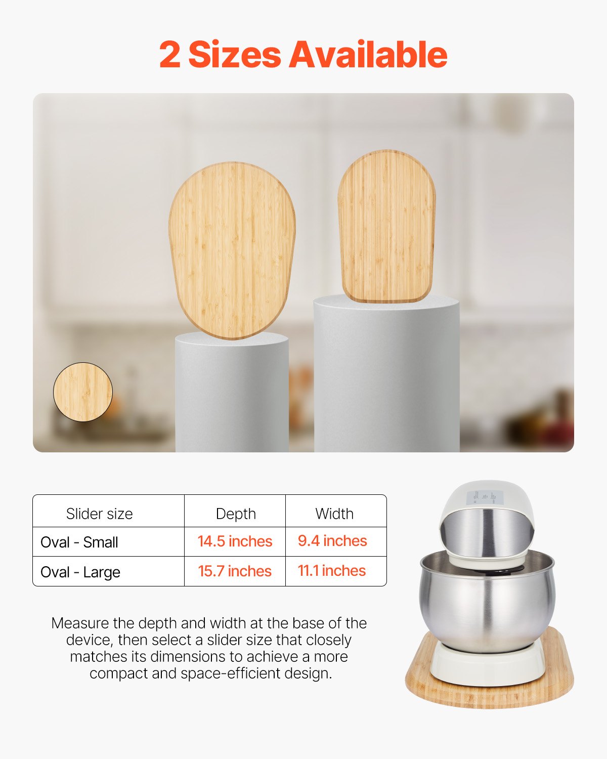 Mixerreglage, oval 15,7 x 11,1 tum, apparatreglage kompatibel med tiltbart huvud 5,5-8 Qt köksmaskin, PTFE-fötter, förvaringsbricka för köksbänkskiva, naturträ