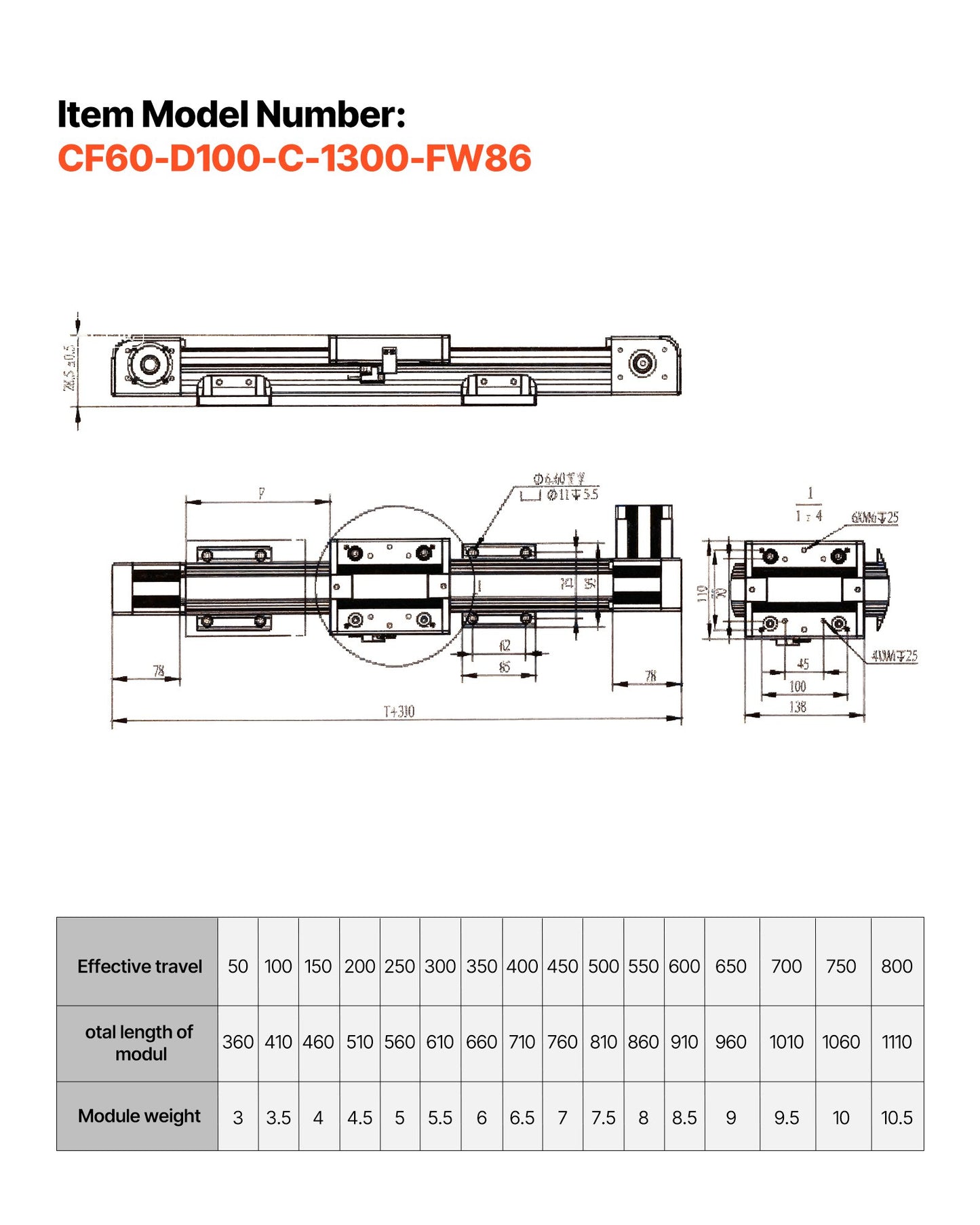 Linear Guide Rail, Belt Drive, CNC Linear Motion Stage Actuator, with Nema34 Stepper Motor, 1300 mm Stroke Work Size, High Speed Motorized, for Engraving Machine, CNC Milling Machine, 3D Printer