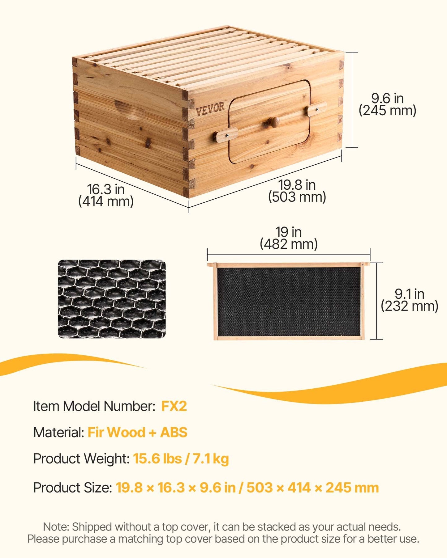 Bee Hive Deep Box Starter Kit, 100% Beeswax Coated Natural Fir Wood, Langstroth Beehive Kit with 10 Frames and Foundations, Transparent Acrylic Bee Windows for Beginners and Pro Beekeepers