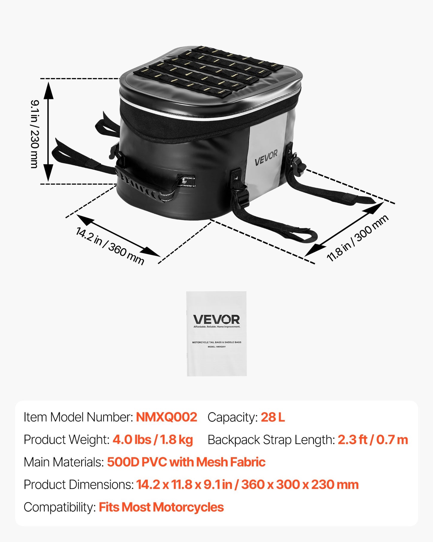 Motorcykel baksätesväska, 28 l motorcykel baksätesväska med vattentätt tyg, utomhussporter motorcykel bagageförvaring bagageväska med ficka och justerbart spänne, universell passform bakre pakethållare, svart