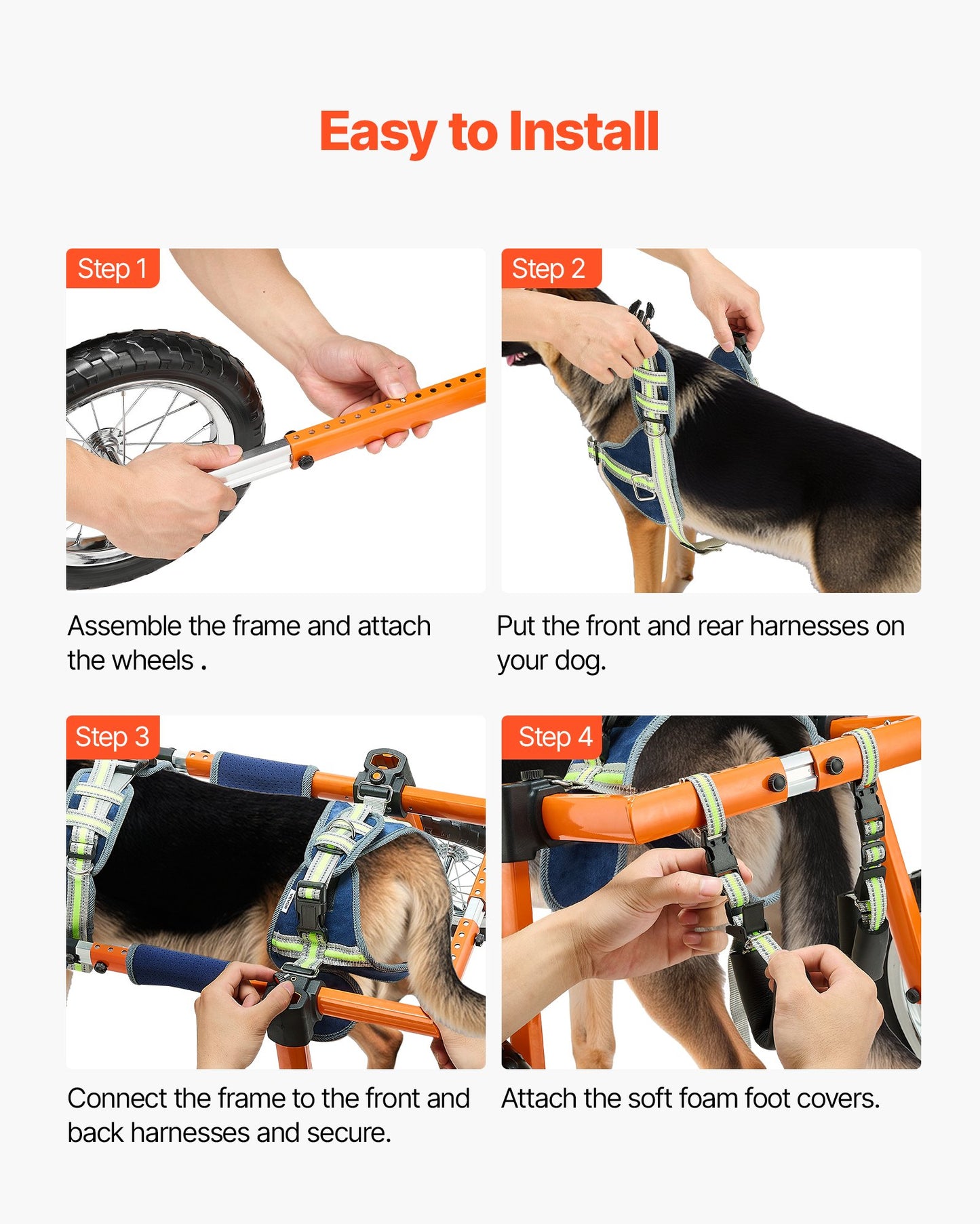 Hundrullstol för bakben, lätt 2-hjulig husdjursrullstol, justerbar i höjd, bredd och längd, hundvagn med stötdämpande hjul, för skadade, funktionshindrade hundar 21,7-39,9 kg, stor