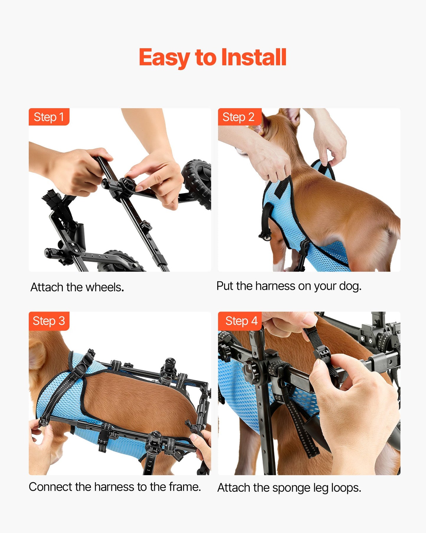 Dog Wheelchair for Back Legs, Adjustable 2 Wheels Pet Wheelchair, Lightweight Dog Cart with Shock-Absorbing Wheels, Mobility Support Wheel Chair for Disabled Injured Dogs up to 10kg , X-Small