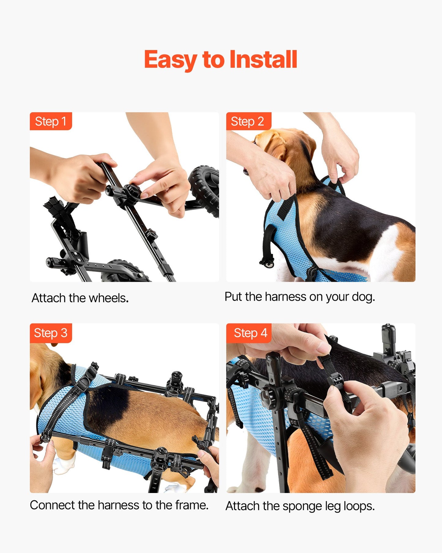 Hundrullstol för bakbenen, justerbar rullstol med 2 hjul, lätt hundvagn med stötdämpande hjul, rullstol med stöd för rörlighet för funktionshindrade och skadade hundar upp till 10 kg, liten