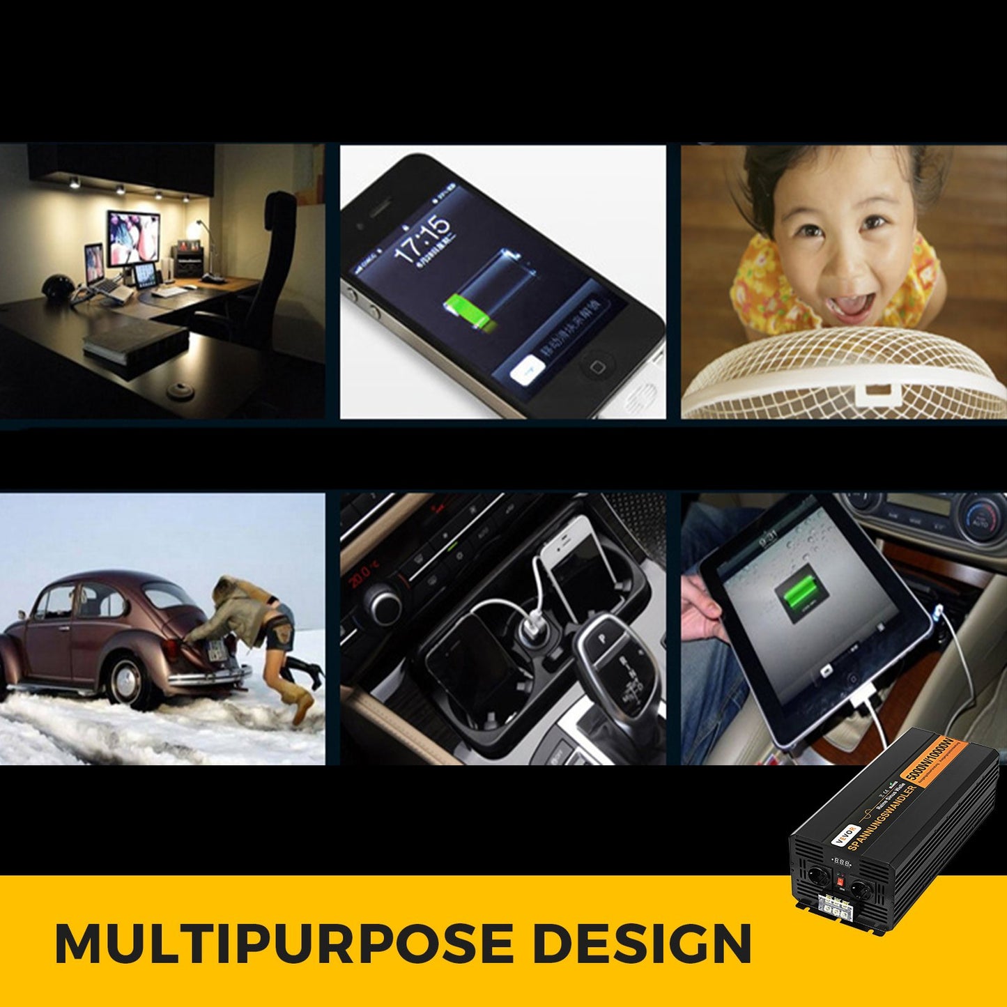 Ren sinusvågsväxelriktare 5000W 24V DC till 230V AC 50Hz Toppeffekt 10000W för apparater och solsystem i nödfall