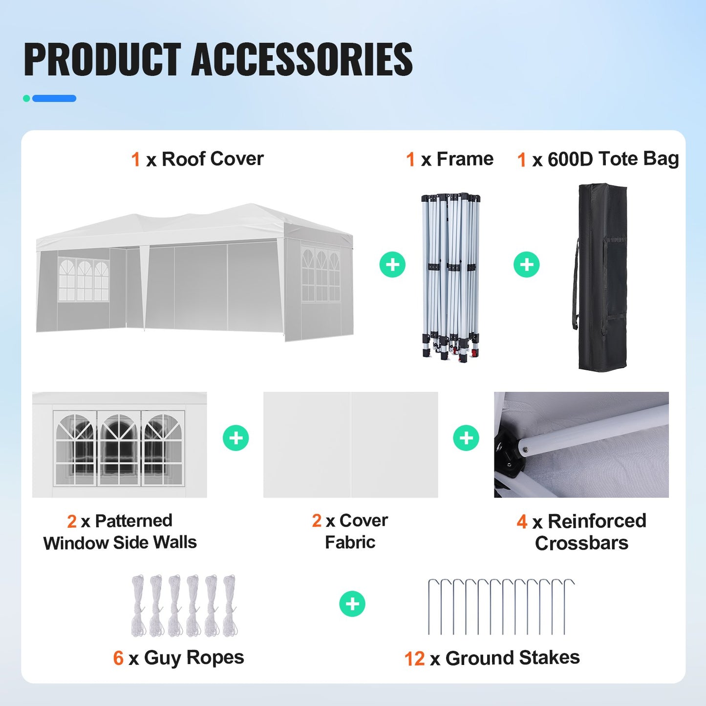 Pop-up-tält, 5,9 x 2,96 m portabel paviljong med direkttak, 3 sidoväggar och 2 ventilerade fönster, höjdjusterbart pop-up-tält för utomhusbruk för evenemang, uteplats, bakgård, fest, parkering