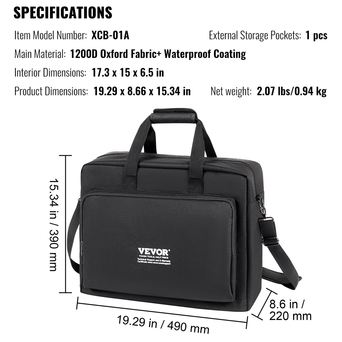 Vadderad gigbag för DJ-mixer, 1200D Oxford-tyg, bärväska för DJ-utrustning med förvaringsficka 1,4 m Avtagbar axelrem 0,39 tum vaddering, 19,29 x 8,66 x 15,34 tum förvaringsfodral för DJ-kontroller