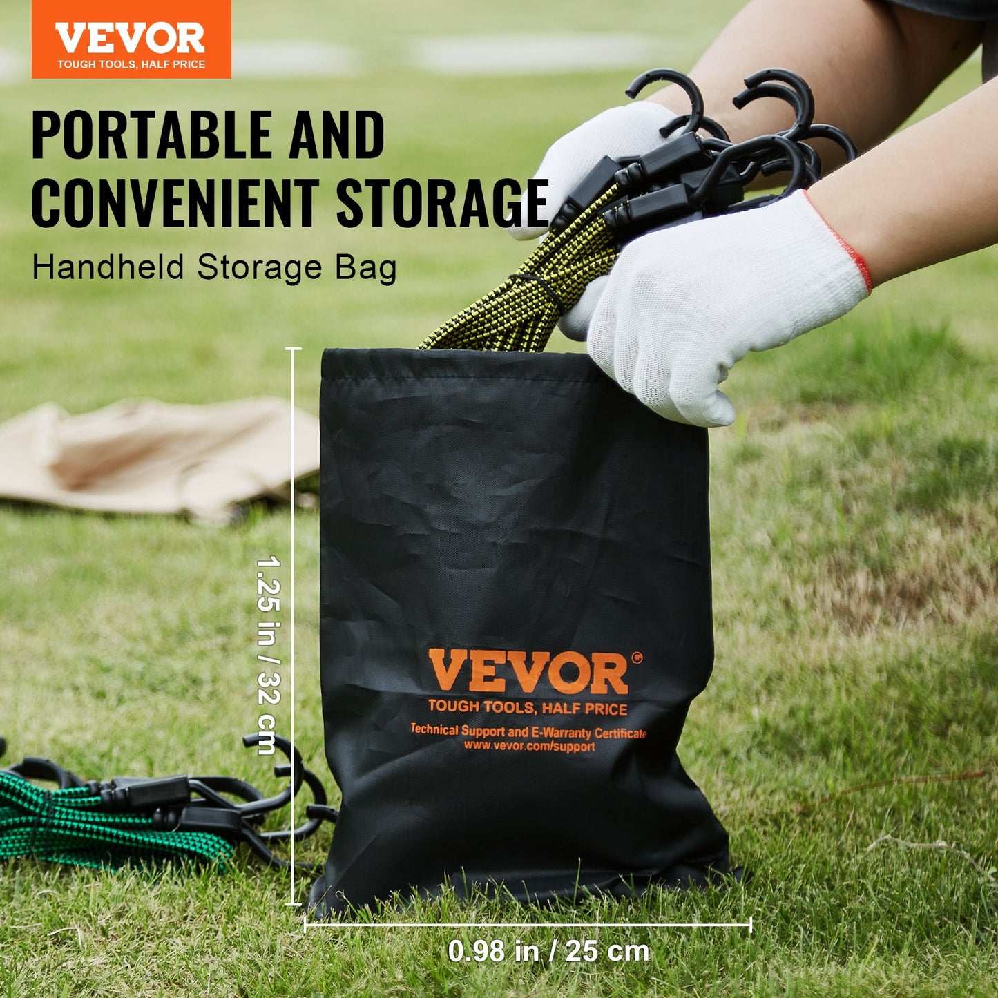 32-delat platt bungee-linset, 17 mm kraftiga bungee-remmar med A3-stål J-krokar, inkluderar 10", 18", 24", 32", 40", bungee-rep med bärbar förvaringsväska, 6 klämmor och baldakinband