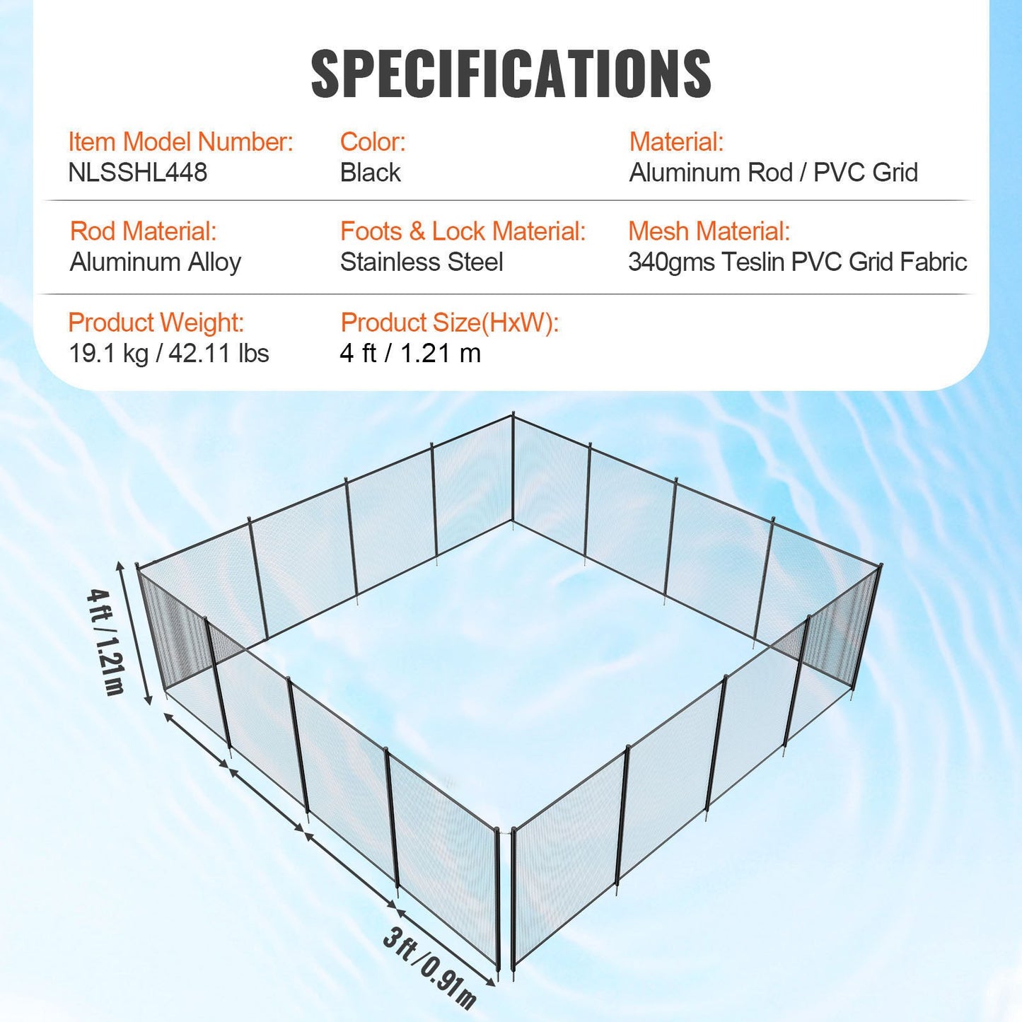 Pool Fence, 1.2 x 14.6 m Removable Pool Fences for Inground Pools Outdoor