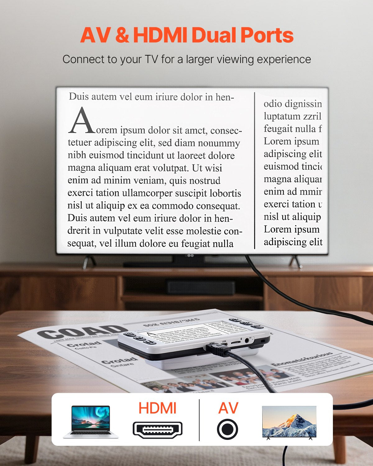Portable Digital Magnifier, 127mm HD Electronic Video Magnifier for Low Version, 2X - 48X Electronic Reading Aid with 13MP Near & Far Dual Lens, 26 Color Mode, AV/HDMI Output & Foldable Handle