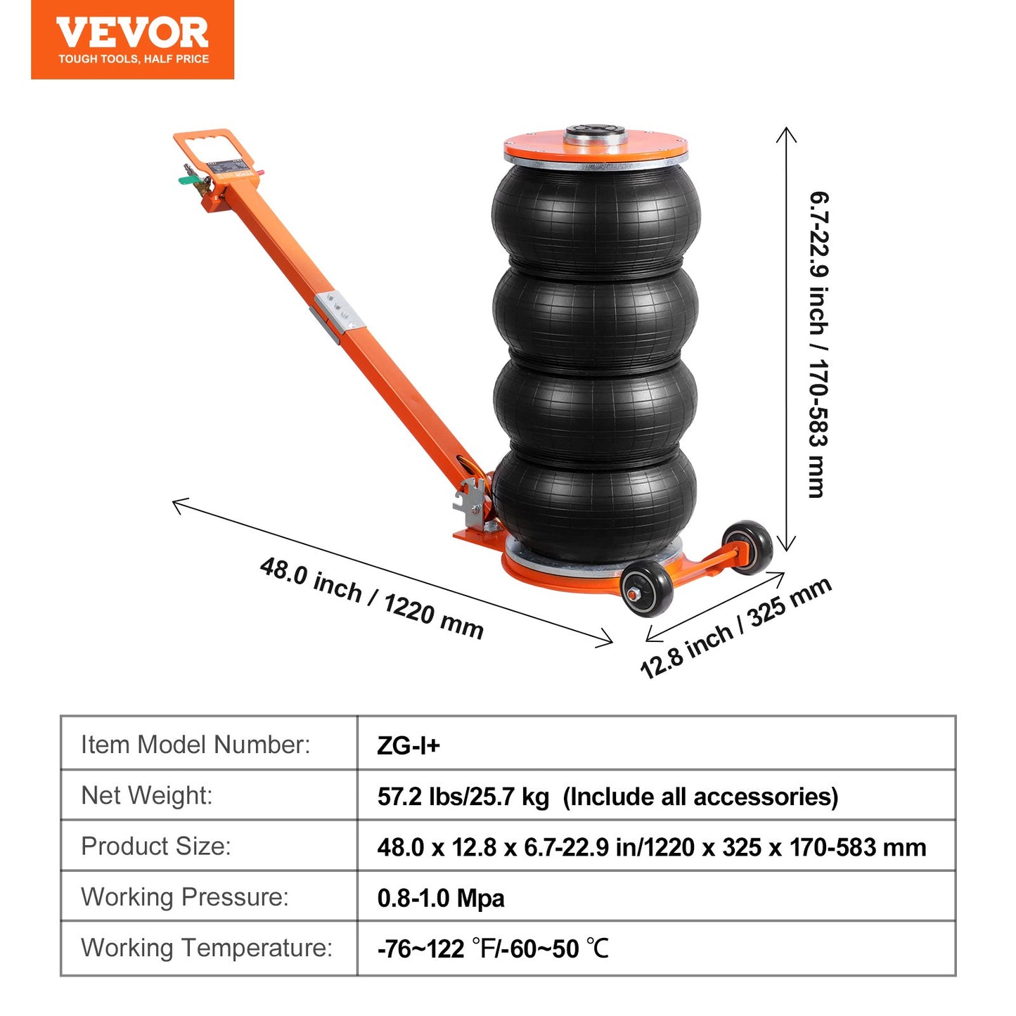Luftdomkraft, 6 ton/13000 lbs, 2-5 S pneumatisk domkraft med förhöjd kolumn och justerbart handtag, lättlyftbar och platsbesparande domkraft med tjock gummikudde, passar sedan, SUV, pickup