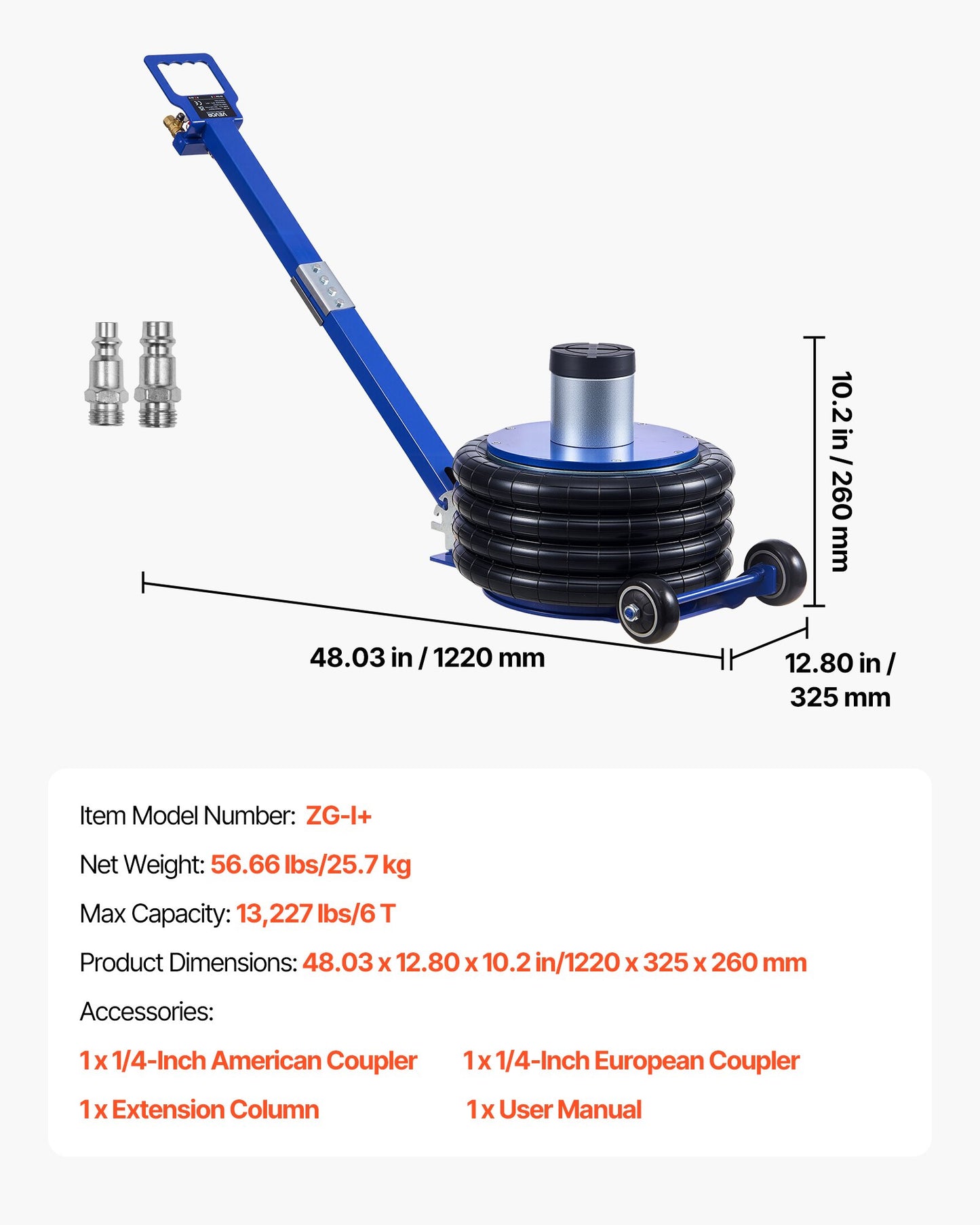 Air Jack, 6 Ton Quadruple Bag Airbag Jack, Lift Up to 673 mm with Heightened Column, Adjustable Handle & Thick Rubber Pad, 2-5 s Fast Lifting Pneumatic for Car, SUV, Pickup Truck Repair, Garage