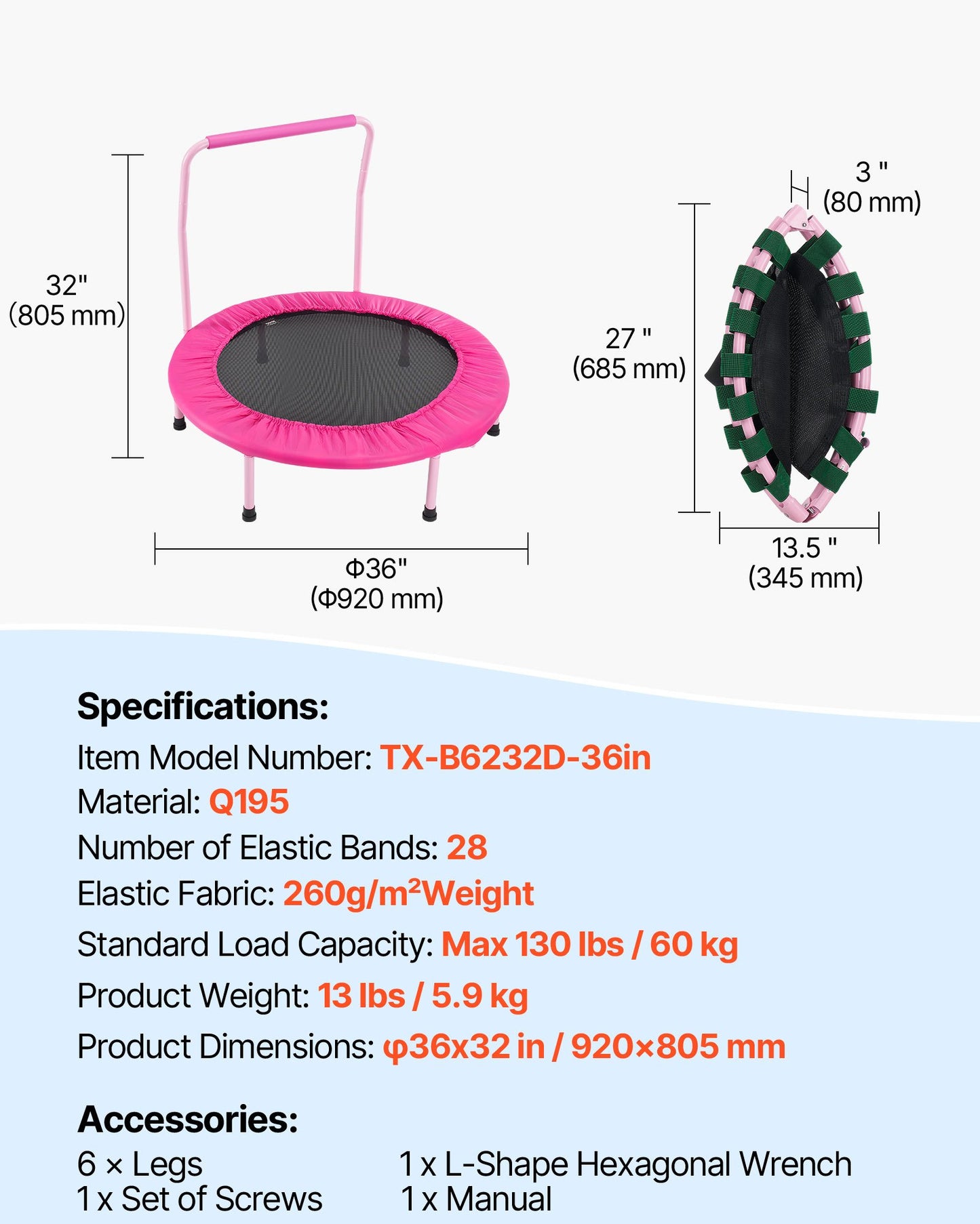 91 cm barnstudsmatta, 1 meter inomhus- och utomhusstudsmatta, hopfällbar ministudsmatta med handtag, rebounderstudsmatta för småbarn, födelsedagspresent till barn från 3 år, pojkar och flickor för skojs skull, rosa
