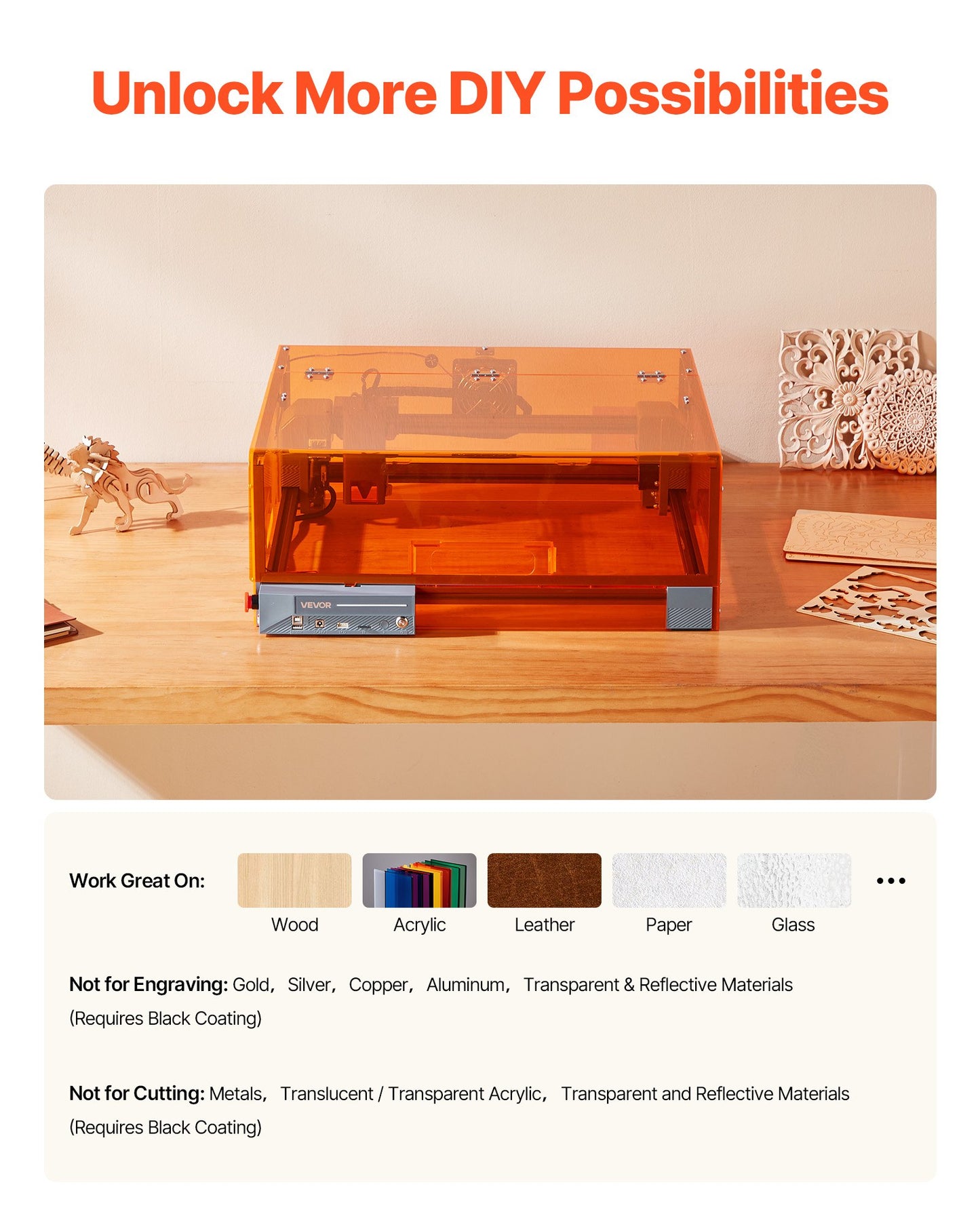 Lasergravör, 20W, lasergraverings- och skärmaskin med hölje, laserskärare och gravör, 7000 mm/min, 300 x 300 mm arbetsyta, för trä, läder, glas, vissa metaller, klass 1