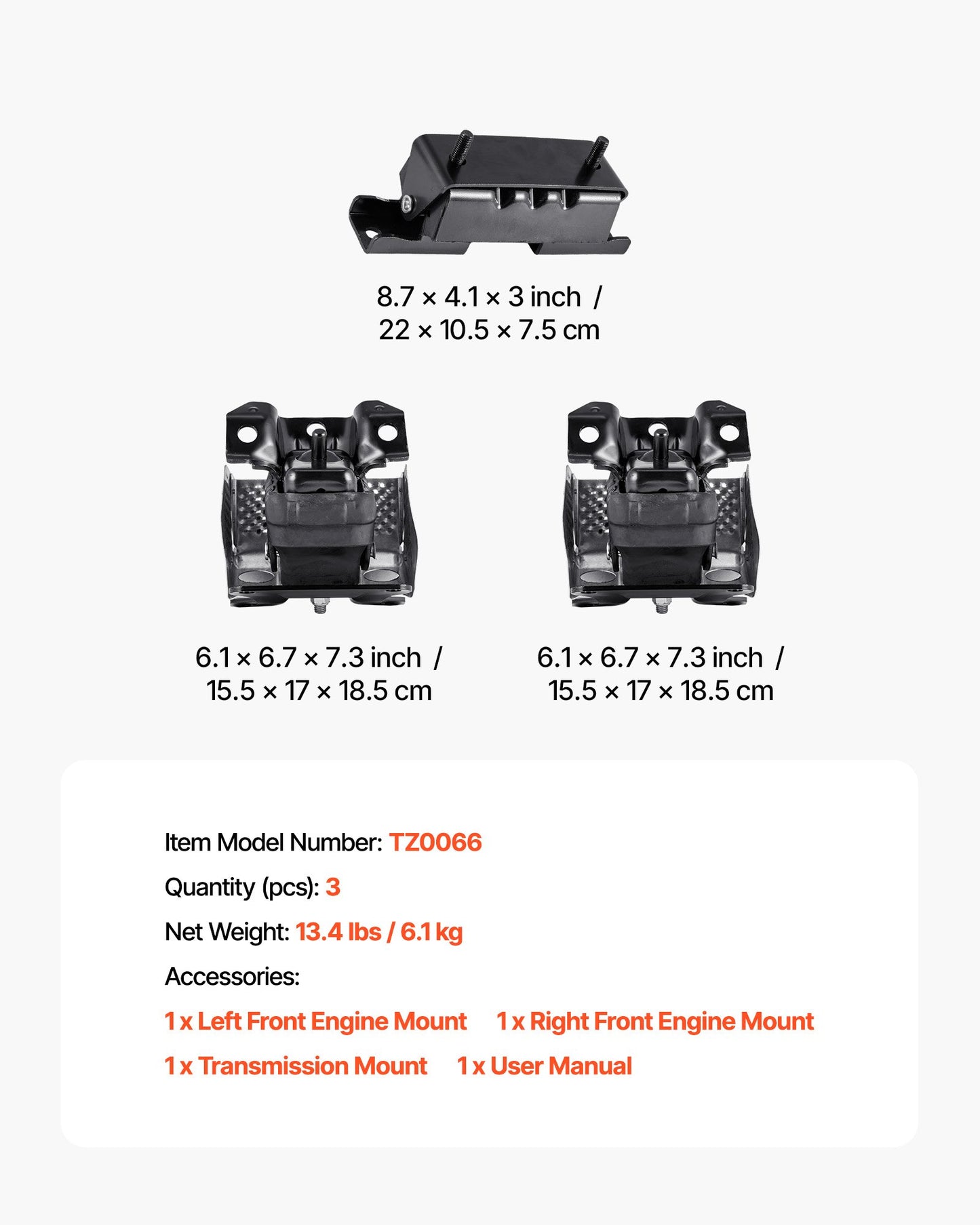 Motor- och växellådans monteringssats, 3-pack, kompatibel med 2007–2013 Chevrolet Silverado 1500 5.3L V8, ersätter OE# A5365, A5365, A2638, Secure Support