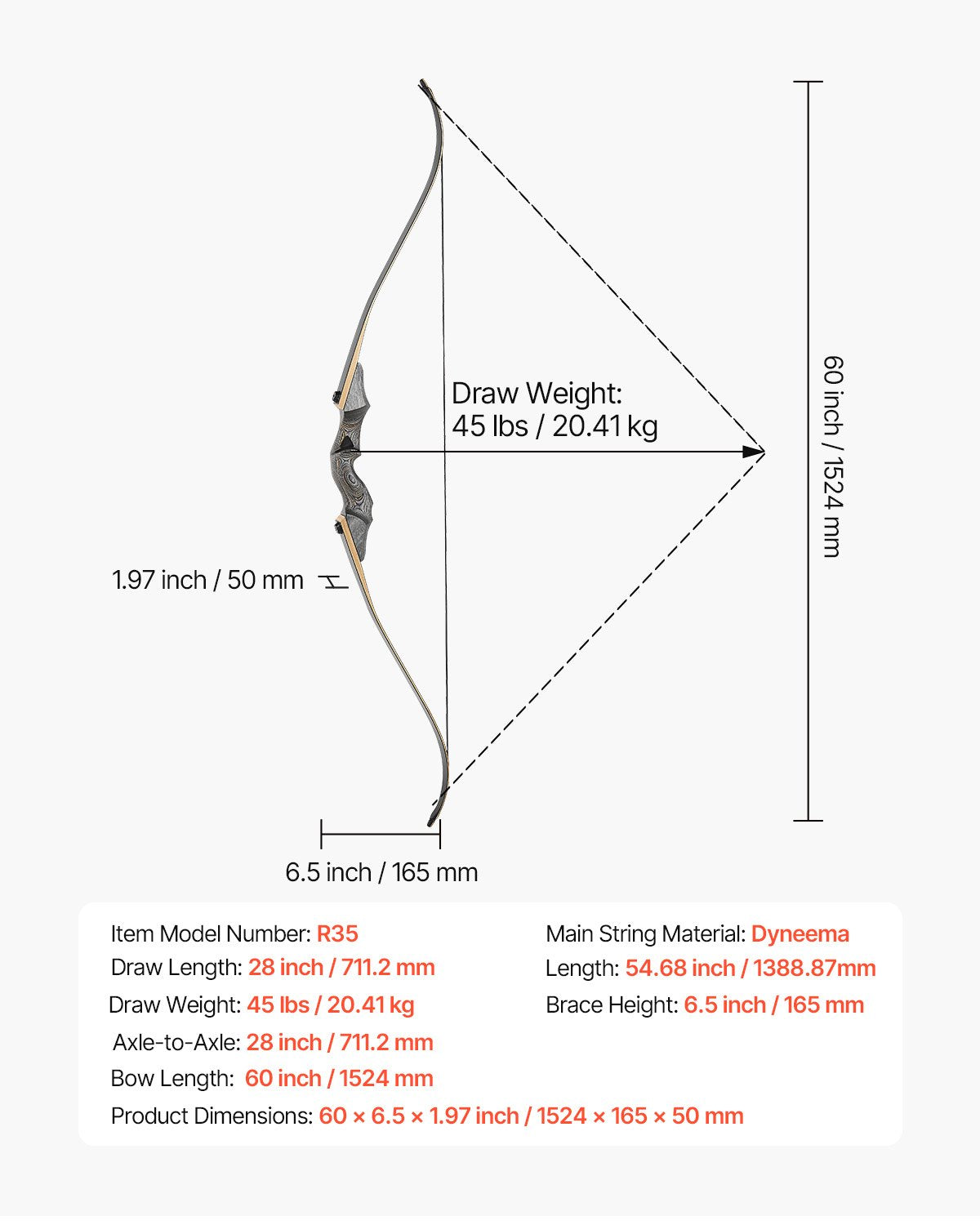 Recurvebåge och pilar-kit, 60 tums träpilbågar, ergonomiskt recurvebågspaket för högerhänt bågskytte, långbåge för utomhusträning, jakt, nybörjare till avancerad, 20 kg