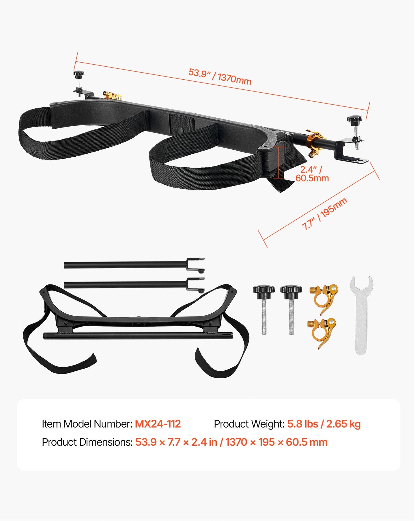 Hållare för golfbilsbag, 1370 x 195 x 60,5 mm, kompatibel med de flesta 2+2 golfbilars baksäten med 1,2-tums fyrkantiga rör, justerbar klubbhållare för baksätet med rem, ingen borrning krävs