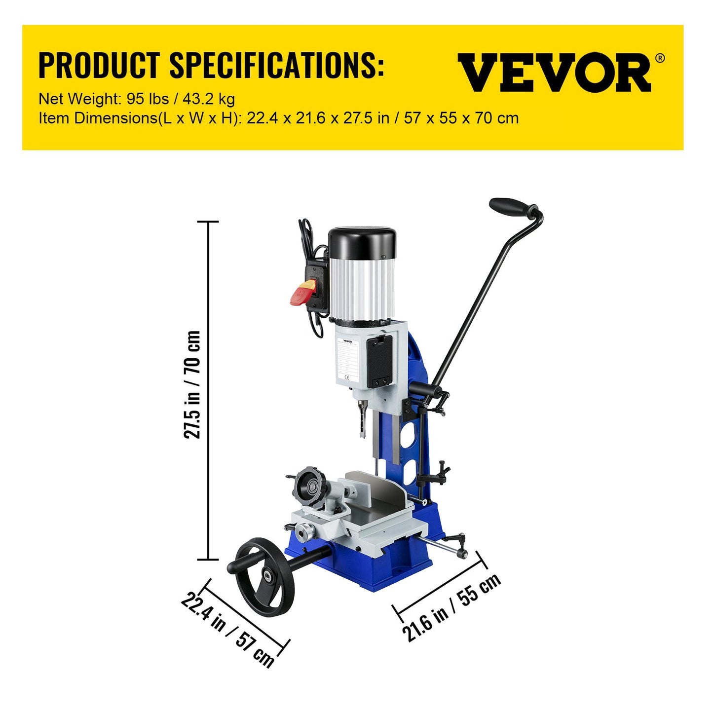 Träbearbetningsstansmaskin, 373 W (1/2 hk) 1400 varv/min Powermatic stansmaskin, med rörlig arbetsbänk, bänkmonterad stansmaskin, för att göra runda hål, fyrkantiga hål eller speciella fyrkantiga hål i trä