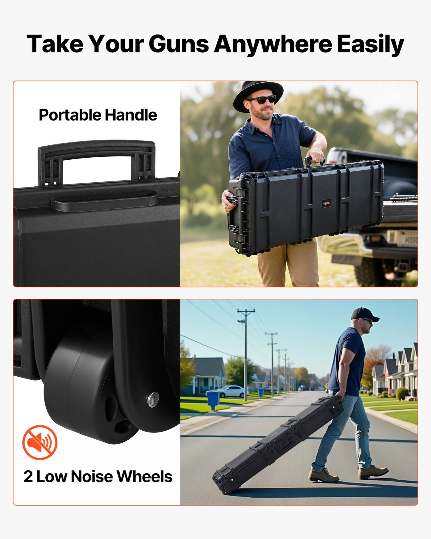 Hård gevärsväska, låsbar gevärsväska med avtagbart XPE-skum, 1270 mm vapenförvaring med hjul, IP67 vattentäta och dammtäta pistolförvaringsväskor för gevär, hagelgevär, airsoftvapen, svart