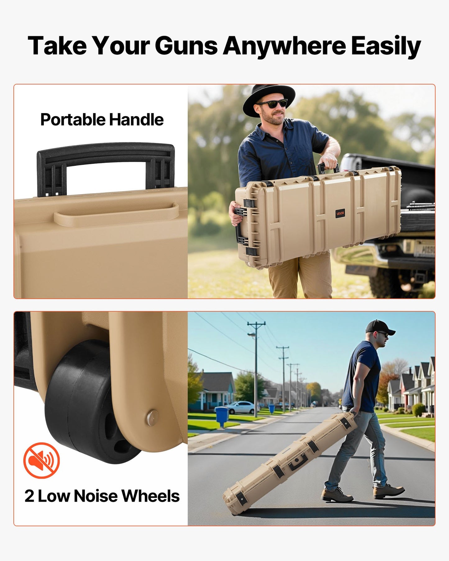 Hård gevärsväska, låsbar gevärsväska med förskurna skum, 1320 mm vapenförvaring med hjul, kraftiga IP67 vattentäta och dammtäta pistolförvaringsväskor för gevär, hagelgevär, airsoftvapen, khaki