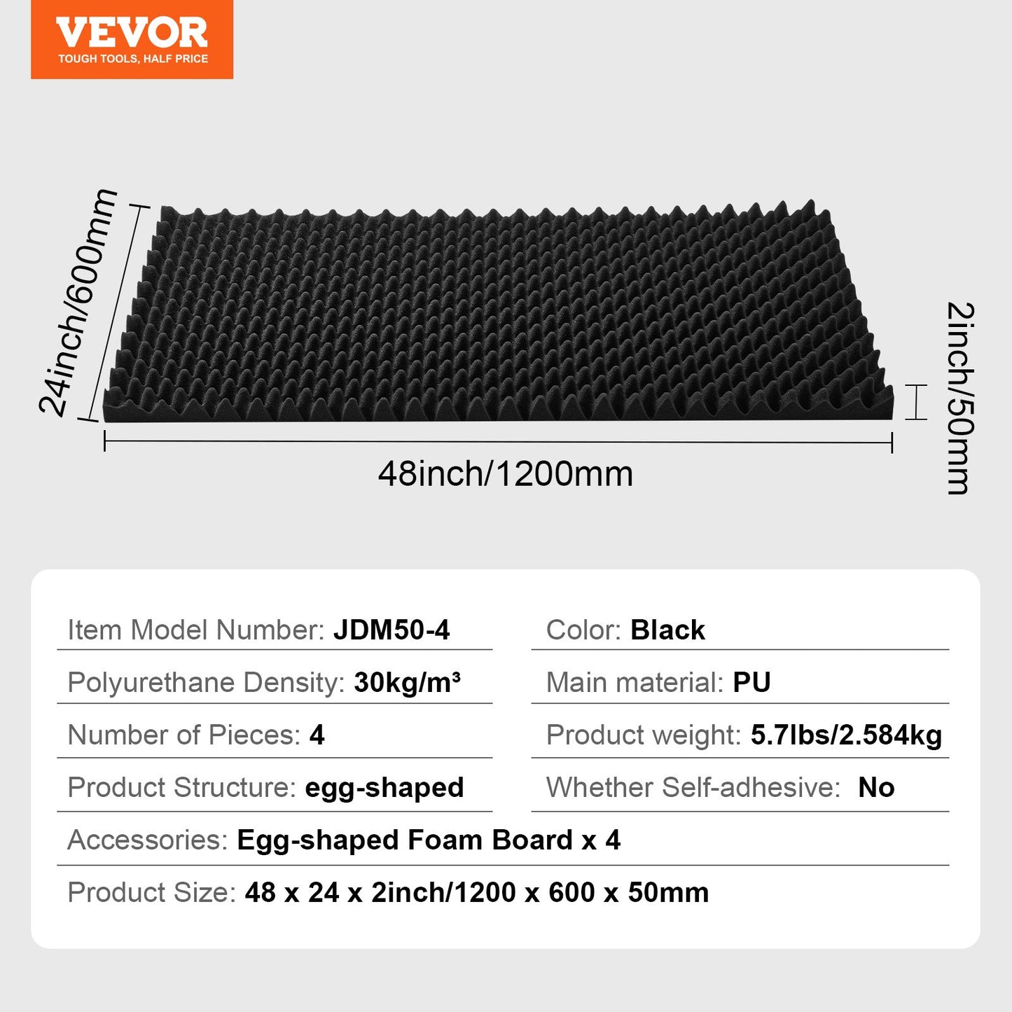 Akustiska skumpaneler, 4-pack 48 x 24 x 2 tum, äggdesignade ljudisolerade väggpaneler, brandsäkra akustiska paneler, ljuddämpande paneler för studioväggar och tak, svart