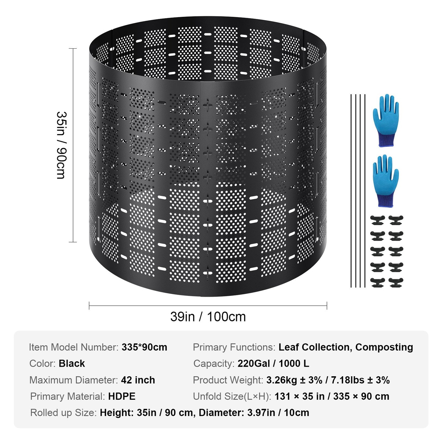 Compost Bin 832.8 L, Outdoor Expandable Composter, Easy to Setup & Large Capacity Composting Bin, Fast Creation of Fertile Soil