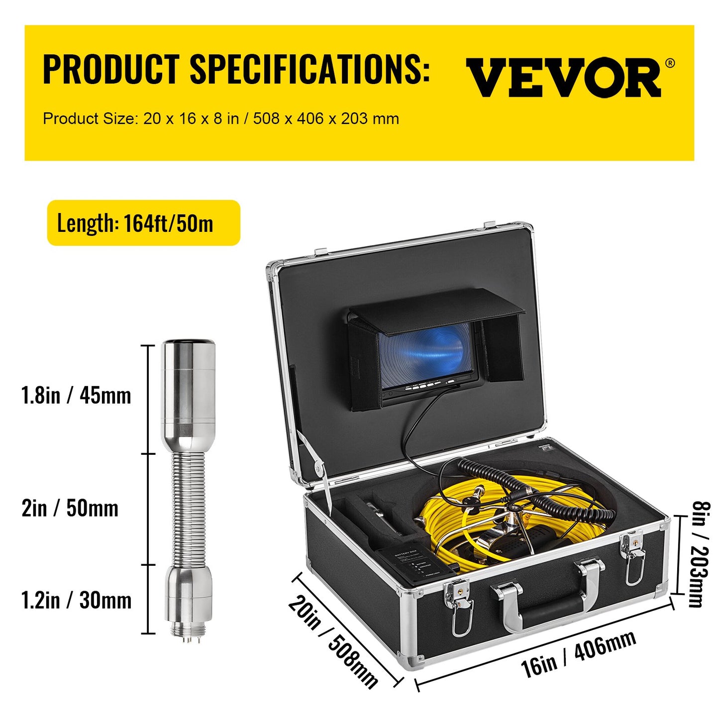 50M avloppsinspektionskamera 7-tums skärm LCD DVR vattentät rörledningsavloppsinspektionssystem kamerakit med 8G SD-kort (50M 7 tum)