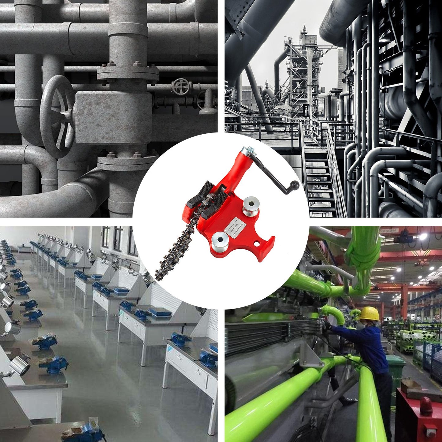 Skruvstöd för bänkkedjebruk, 1/8 till 5 tums rörkapacitet, kraftigt bänkkedjerörsstöd med vev, neoprenbelagd käft, gjutjärnsmaterial, idealiskt för en mängd olika rör