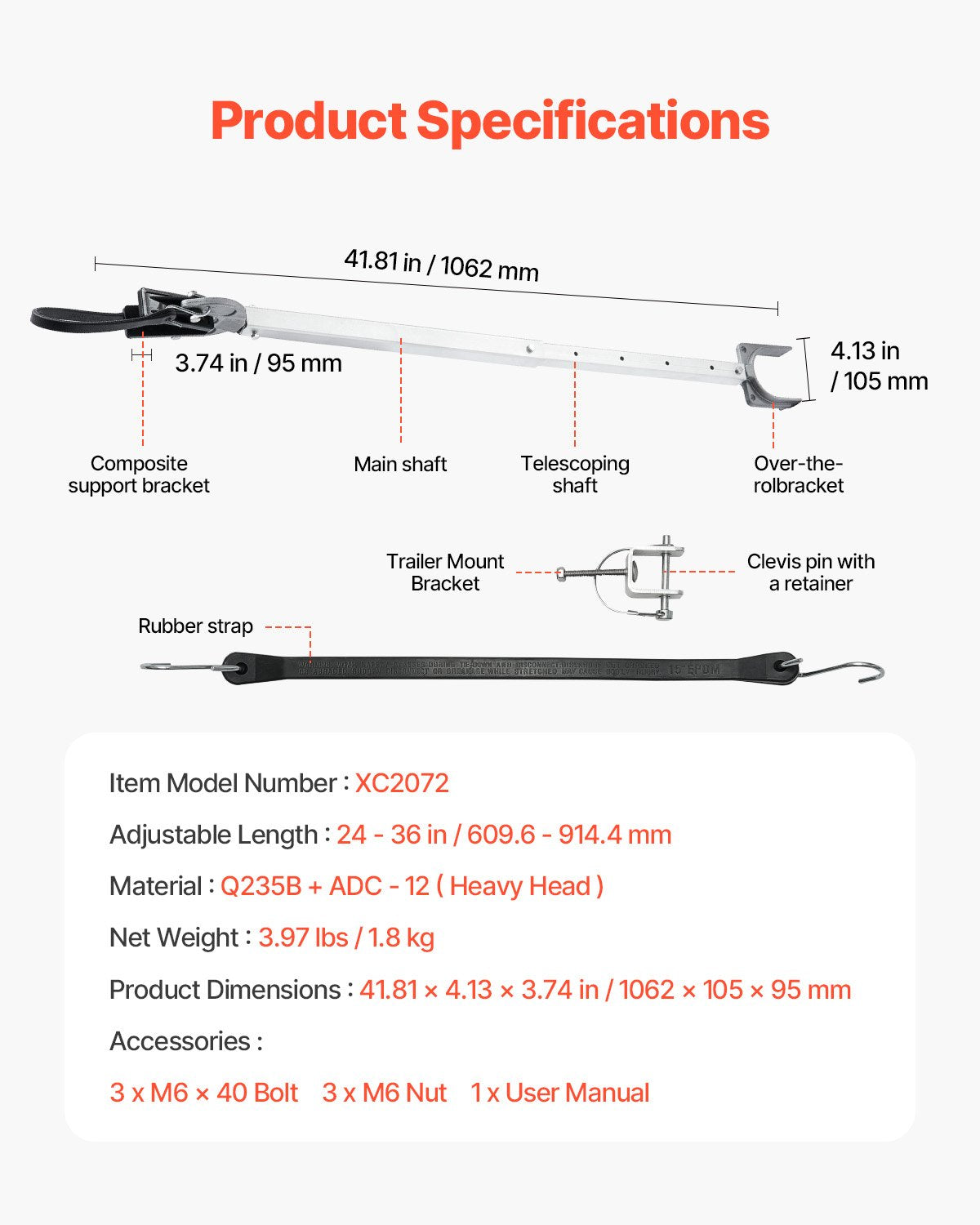 Akterspegelskydd, 24-36 tum, justerbar akterspegelskydd för båtar med komposithuvud, korrosionsbeständiga, lättinstallerade akterspegelskydd för utombordsmotorer under 100 hk, passar för släpvagn och rullvagn