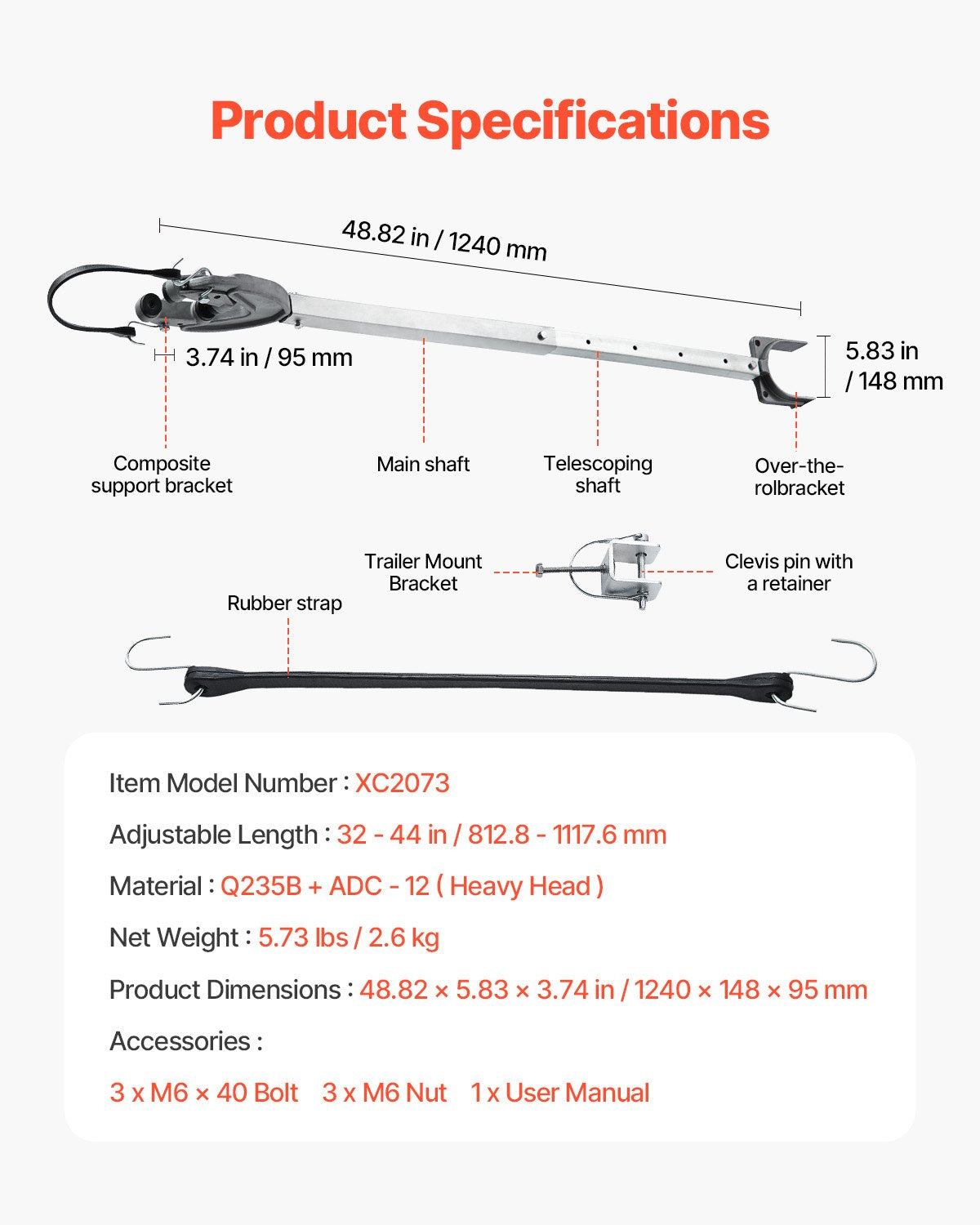 Akterspegel, 32-44 tum, justerbar båtakterspegel med kraftigt huvud, korrosionsbeständiga, lättinstallerade akterspegelskydd för utombordsmotorer under 100 hk, lämplig för rulle och släpvagn