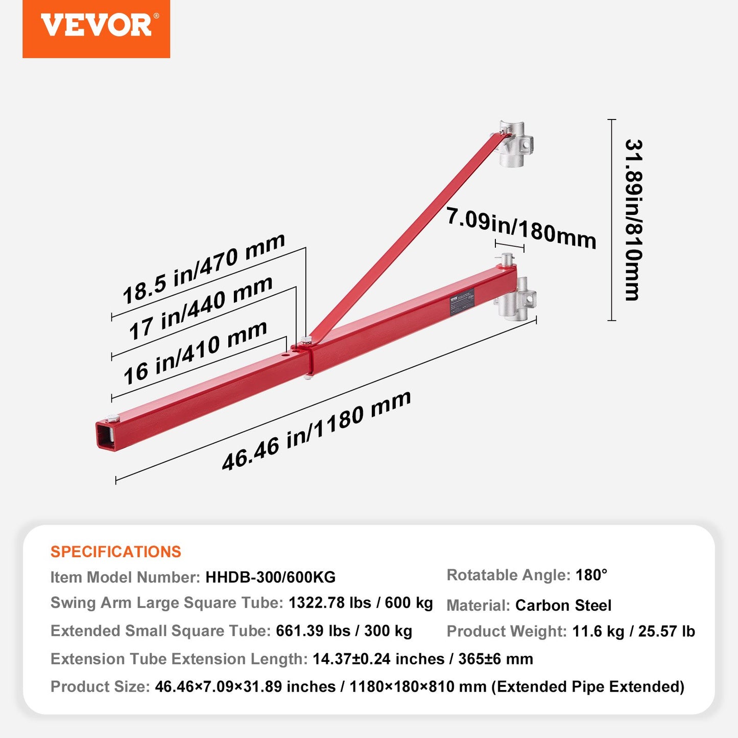 Elektrisk lyftarm, 600 kg maxlastkapacitet, elektrisk lyfthållare svängarm, lyftram i stål, 180° svängbar lyftarm för ställning, vinschlyftarm för lyft, verkstad, garage