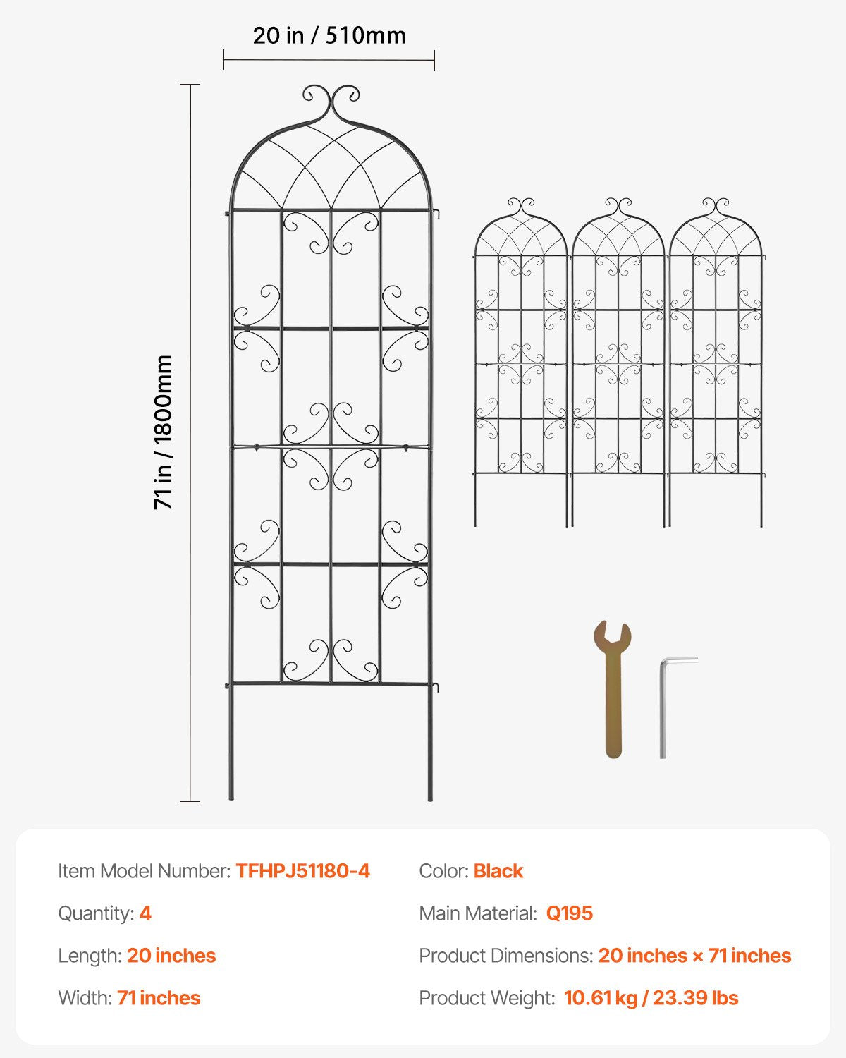 Trädgårdsspaljé för klätterväxter, 71 x 20 tum, 4-pack rostfritt metallspaljé för trädgårdsblommor, stöd för klätterrosor och gurkor, dekorativt klematisspaljé för gårdar och gräsmattor
