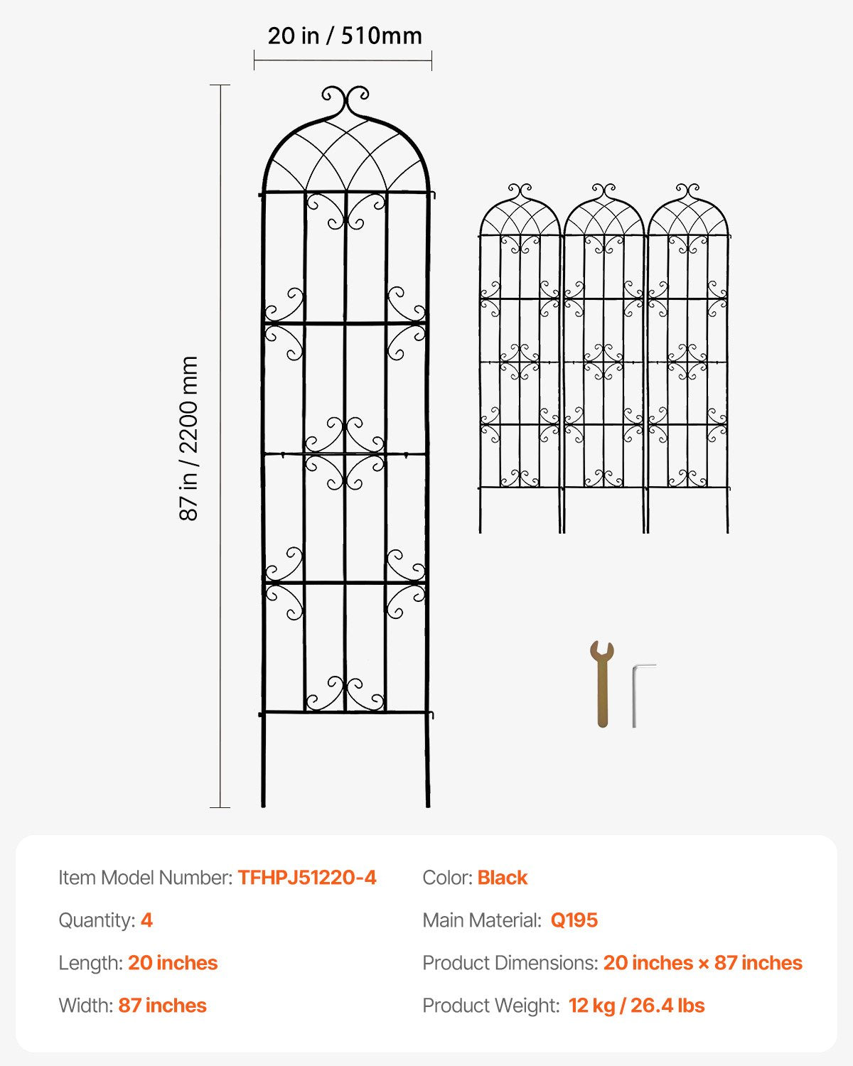 Trädgårdsspaljé för klätterväxter, 87 x 20 tum, 4-pack rostfritt metallspaljé för trädgårdsblommor, stöd för klätterrosor och gurkor, dekorativt klematisspaljé för gårdar och gräsmattor