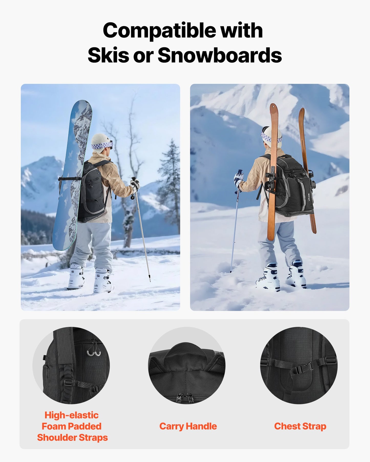 Pjäxväska Snowboardpjäxor Reseryggsäck 55L Vattentät Oxford Svart
