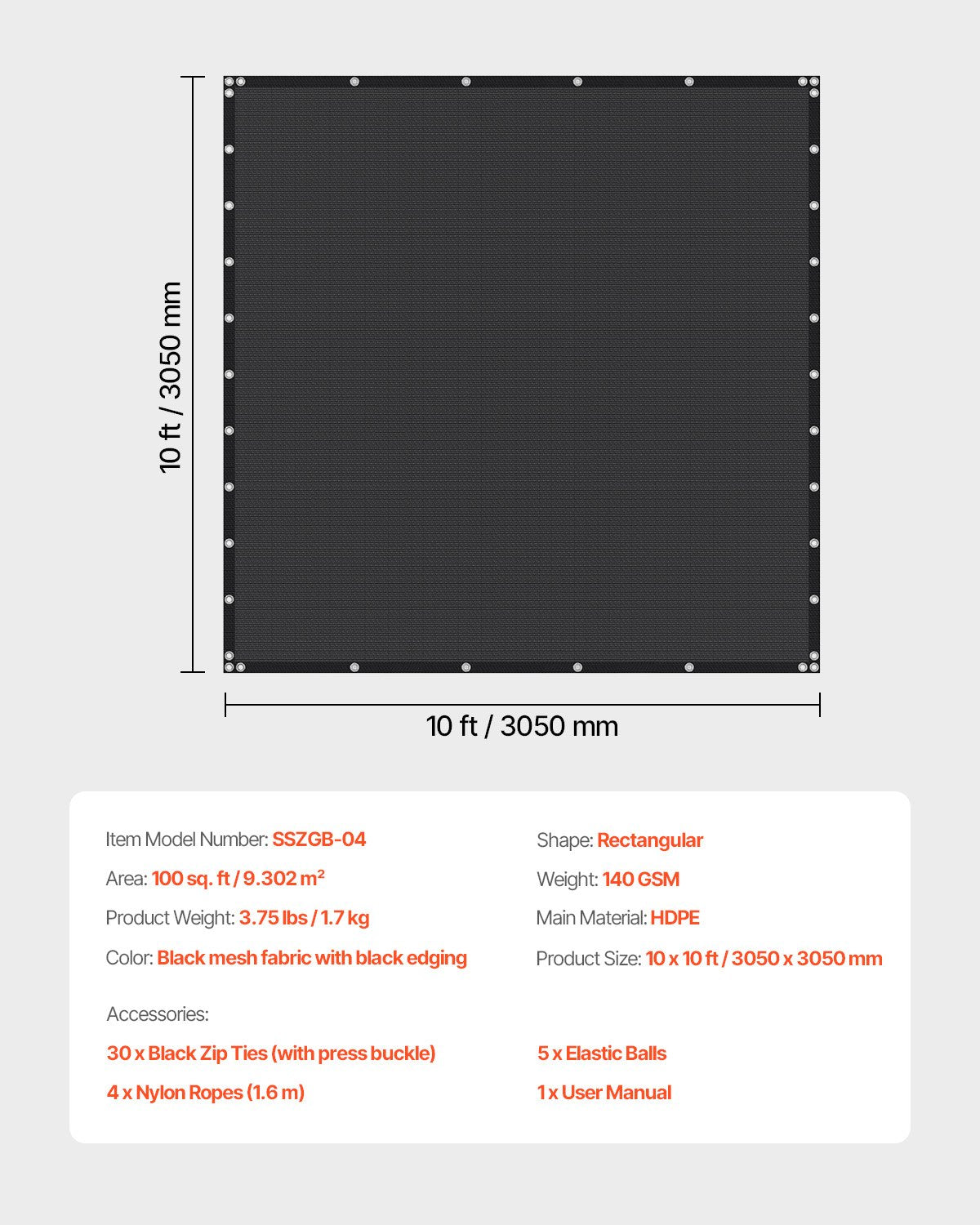 90 % solskyddsduk, 10 x 10 fot pergolaskydd med rostfria stålöljetter, solskyddstak med insynsskydd av 140 GSM HDPE-material, för utomhusbruk, uteplats, trädgård och bakgård (svart)