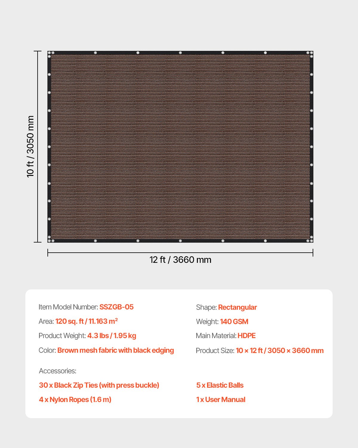 90 % solskyddsduk, 10 x 12 fot pergolaskydd med rostfria stålöljetter, solskyddstak med insynsskydd av 140 GSM HDPE-material, för utomhusbruk, uteplats, trädgård och bakgård (brun)