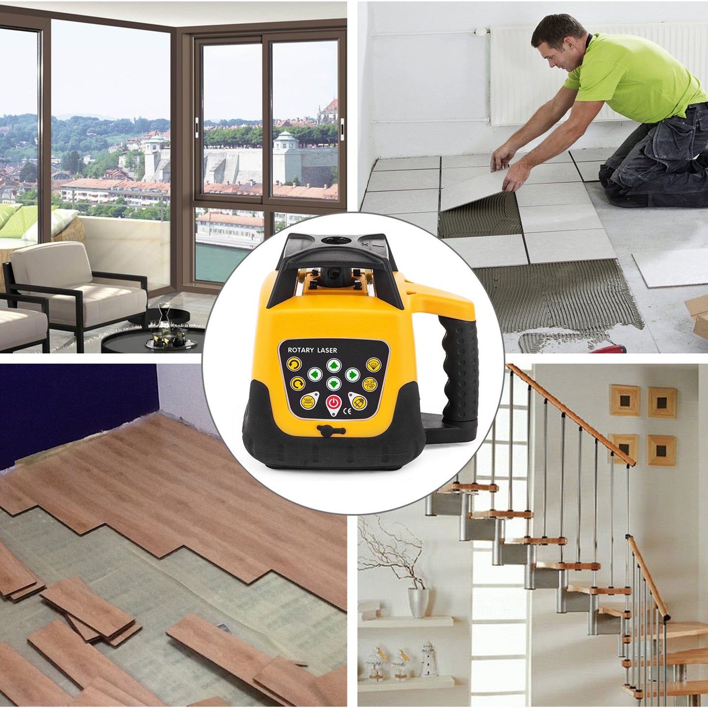 Roterande lasernivå Grön stråle 500 m räckvidd Lutningsjusterbar 360° rotation Noggrannhet med fjärrkontroll Mottagare Bärväska