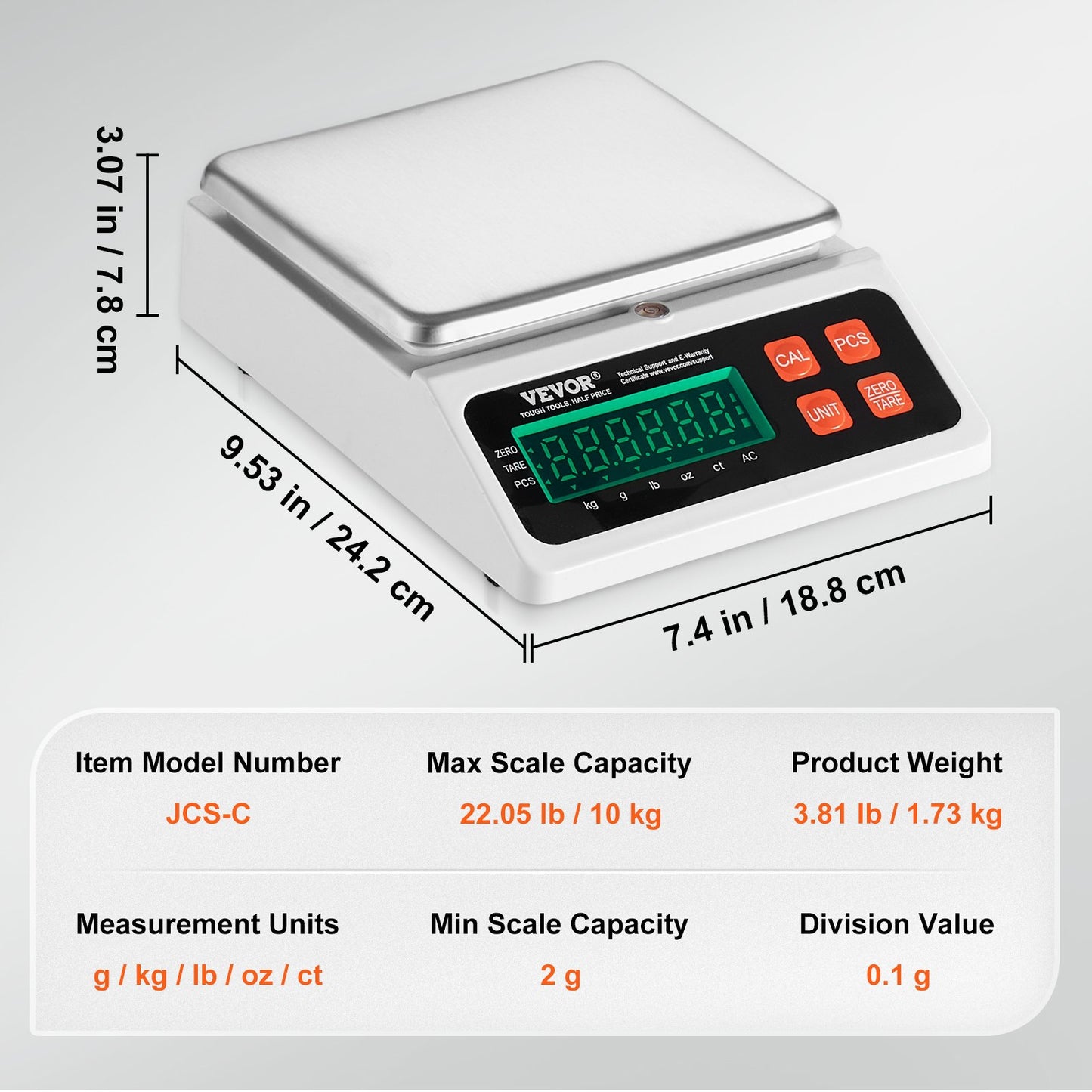 Industriell räknevåg, 10 kg x 0,1 g, digital våg för delar och mynt, g/kg/lb/oz/ct-enheter, elektronisk gramvåg, lagerräkningsvåg, kökssmyckesräknare med LED-skärm