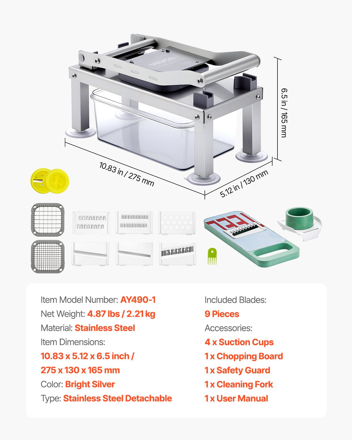 Grönsakshackare Mandolin Skärare, Allt-i-1 Mat Grönsaksskärare med 9 Rostfria Blad, Ostrivjärn Lök Potatis Tärnare med Behållare, Salladsspiralizer Köksredskap & Essentials