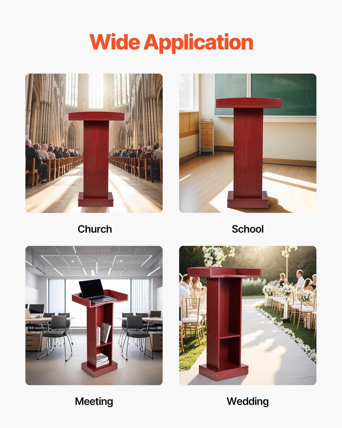 Podiumställ, 1040 mm träpulpet, laptopbord med bred läsyta och förvaringshylla, kantstopp, elegant design, golvstående, för klassrum, konferens, kyrka och presentationer