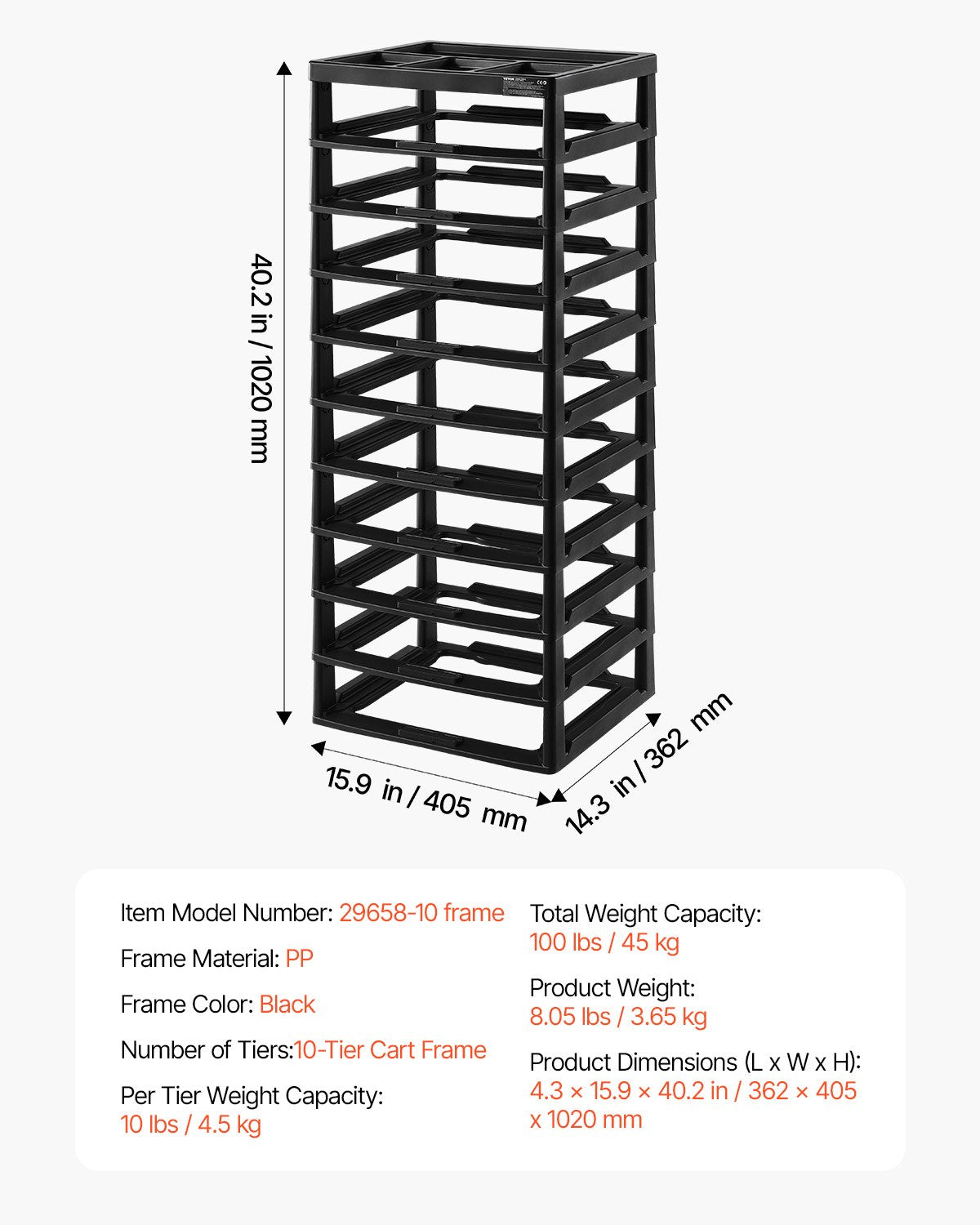 Förvaringsorganisatör i plast, 10 våningar med stor kapacitet och organiseringstopp, endast svart ram, multifunktionell scrapbook-förvaring i PP-material, för kontorsverktyg, hantverksmaterial