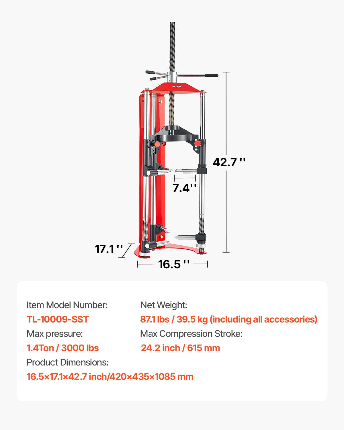 Fjäderbenskompressor, 4-nivåjustering, Fjäderbenskompressor med mångsidiga monteringsalternativ och multifunktionella krokar för komprimering av spiralfjädrar upp till 1 300 kg, Passar för SUV:ar, lastbilar, pickuper
