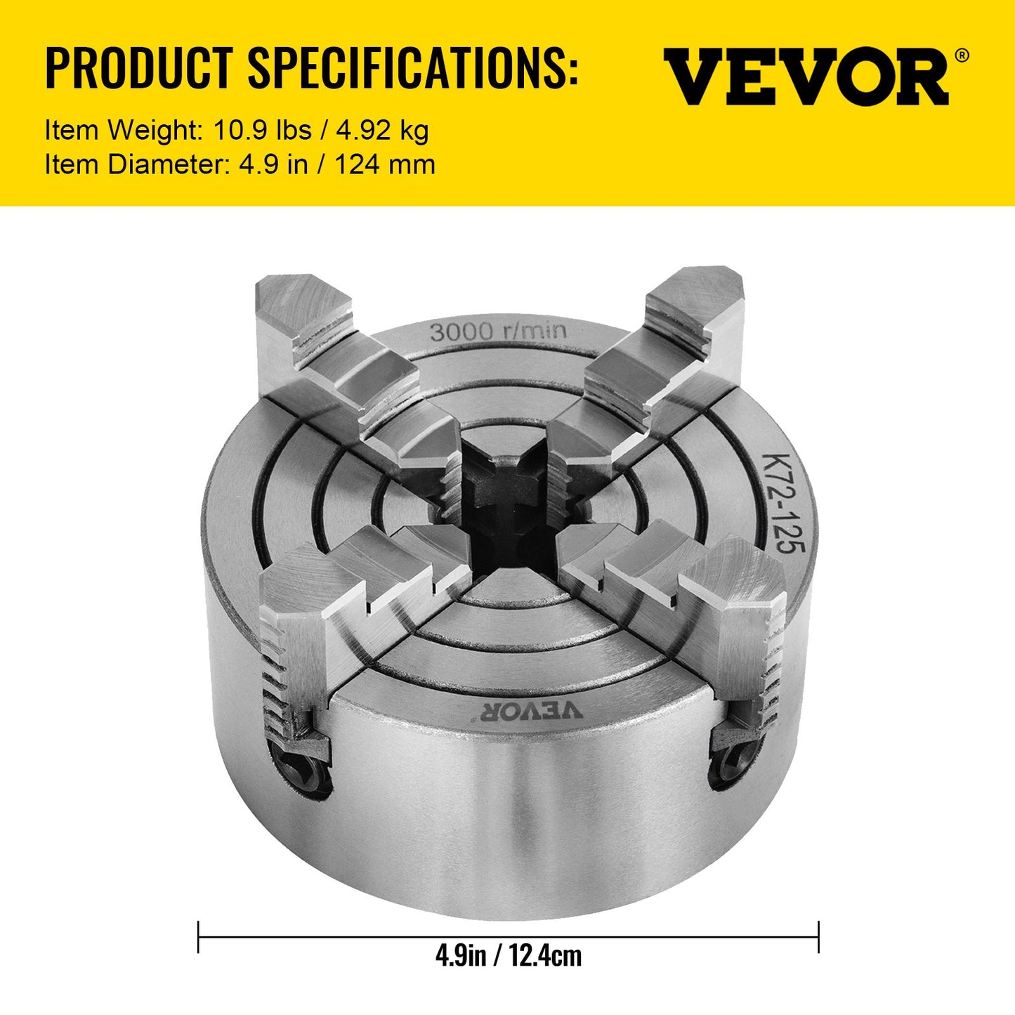 K72-125 5-tums svarvchuck Oberoende vändbar käft 125 mm metallsvarvtillbehör för minimetallsvarv 4-käks svarvchuck