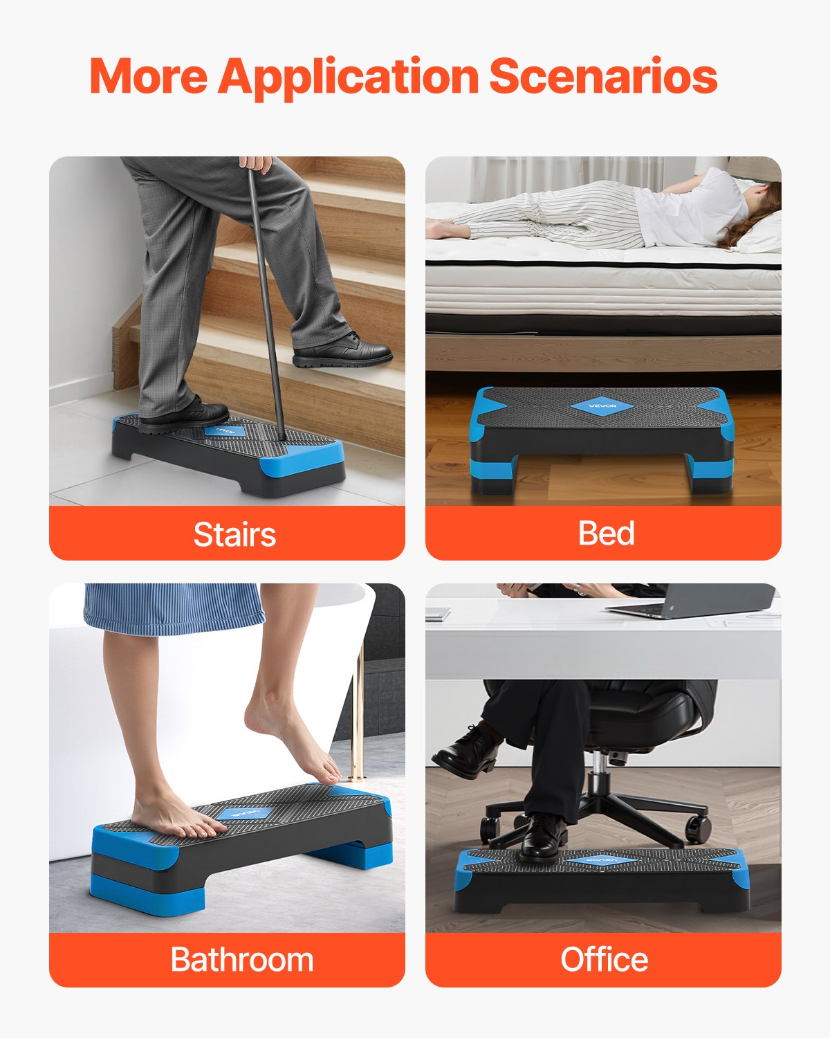 Aerobisk trappstegsplattform, 28-tums aerobisk steppmaskin, höjdjusterbar fitnessträningsplattform med 4 höjdhöjare, halkfri bänk för hemmagym, konditionsträning och styrka, blå