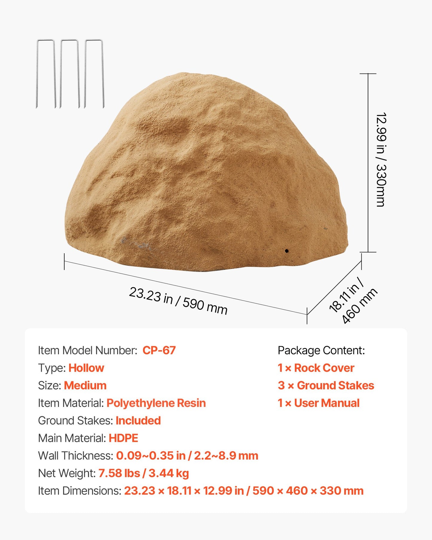 Konststensskydd, konststensskydd för utomhusbruk, realistisk naturlig textur, lätt och väderbeständig konstgjord sten för landskapsarkitektur, trädgårdsdekor, sandbrun, medelstor